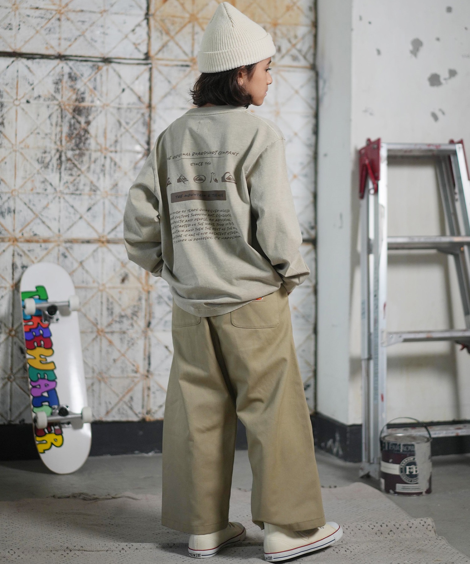 QUIKSILVER クイックシルバー 長袖 Tシャツ ロンT キッズ ジュニア 子供 バックプリント ロゴ BW HISTORY POCKET LT YOUTH KLT254001(BLK-130cm)