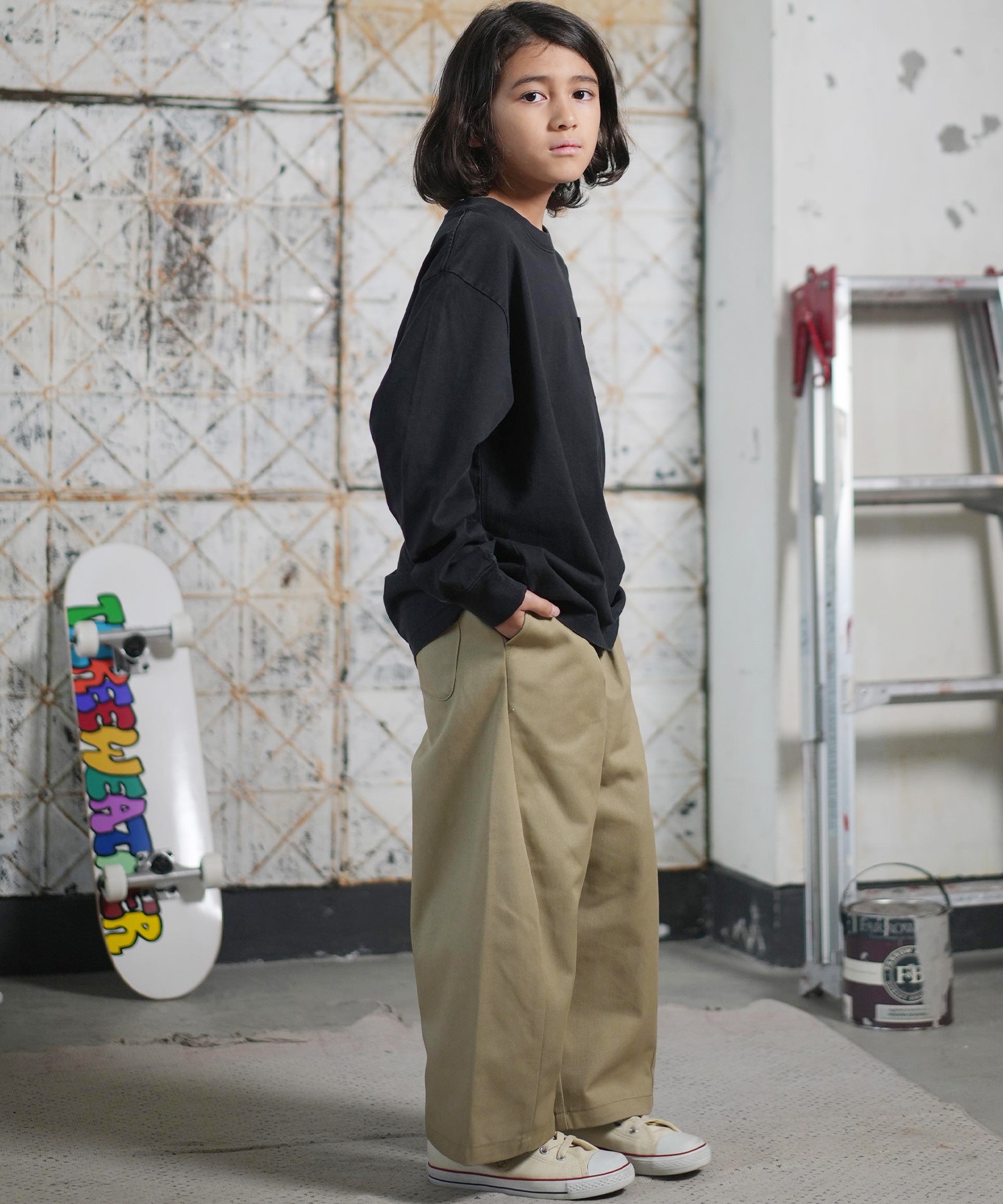 QUIKSILVER クイックシルバー 長袖 Tシャツ ロンT キッズ ジュニア 子供 バックプリント ロゴ BW HISTORY POCKET LT YOUTH KLT254001(BLK-130cm)