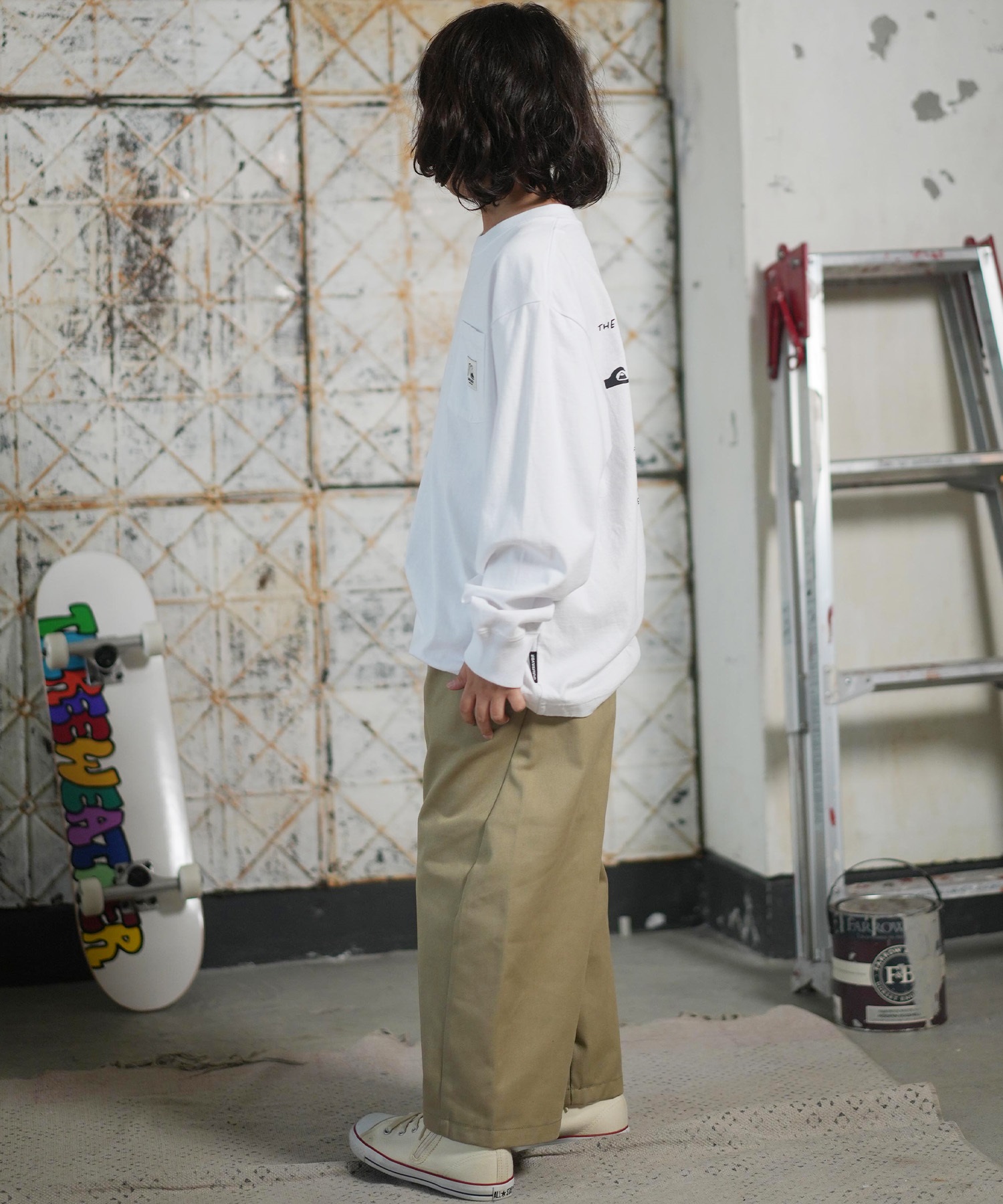 QUIKSILVER クイックシルバー 長袖 Tシャツ ロンT キッズ ジュニア 子供 バックプリント ロゴ BW HISTORY POCKET LT YOUTH KLT254001(BLK-130cm)