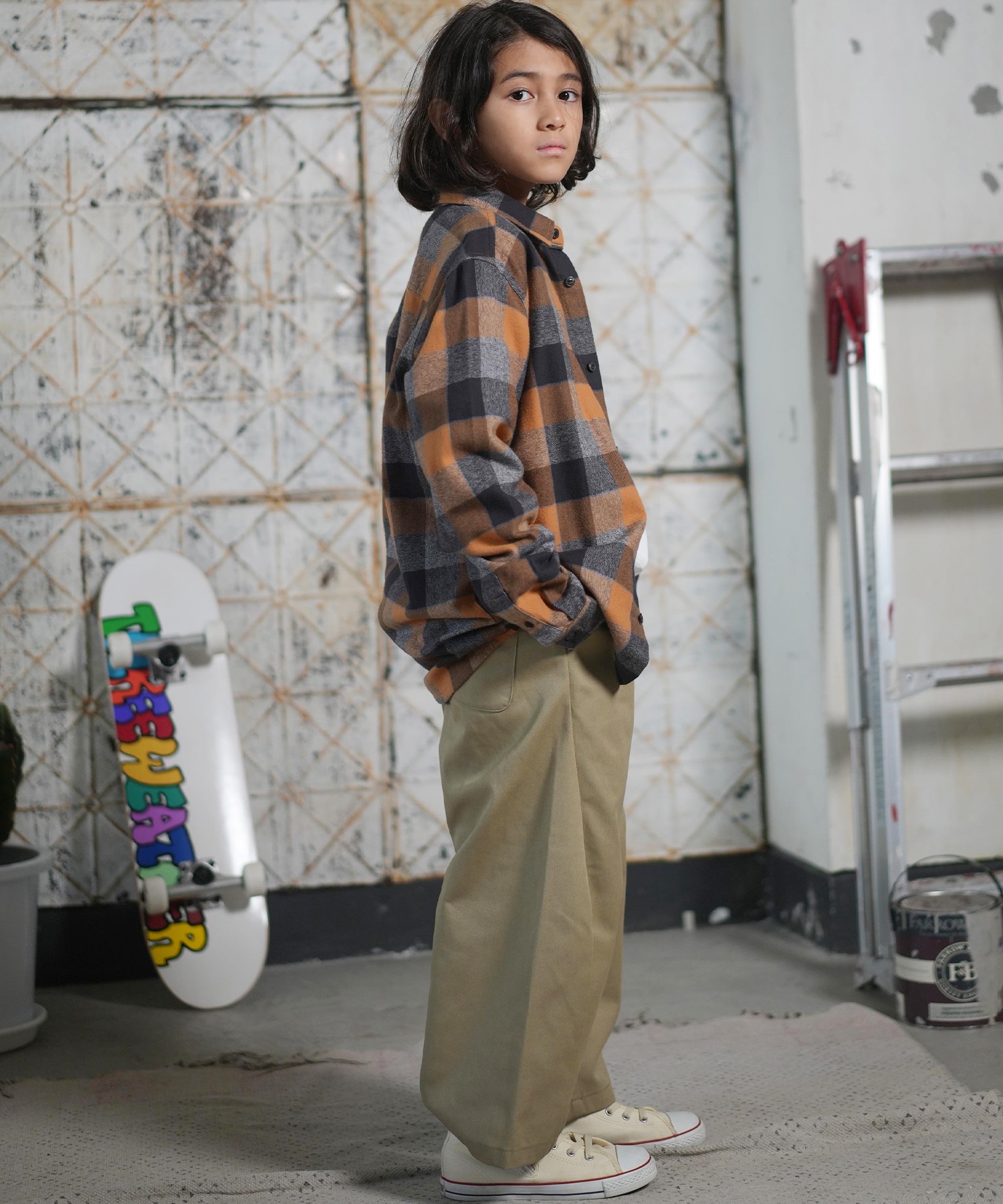SLIDE 長袖チェックスケートボーダーシャツ QUIKSILVER クイックシルバー 長袖 シャツ キッズ ジュニア 子供