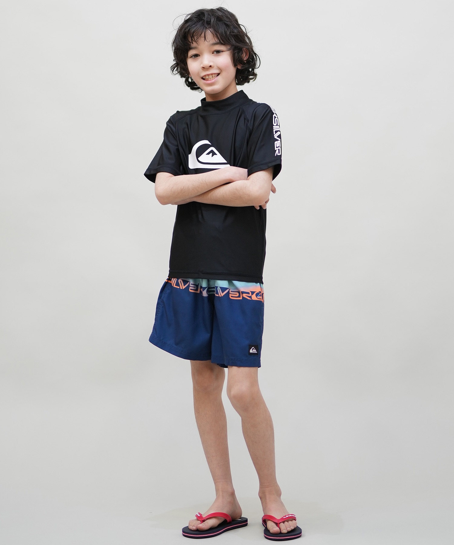 QUIKSILVER クイックシルバー 水着 海パン トランクス サーフパンツ キッズ ジュニア 子供 EVERYDAY WORDBLOCK VL YTH KBS251002(BLK-130cm)