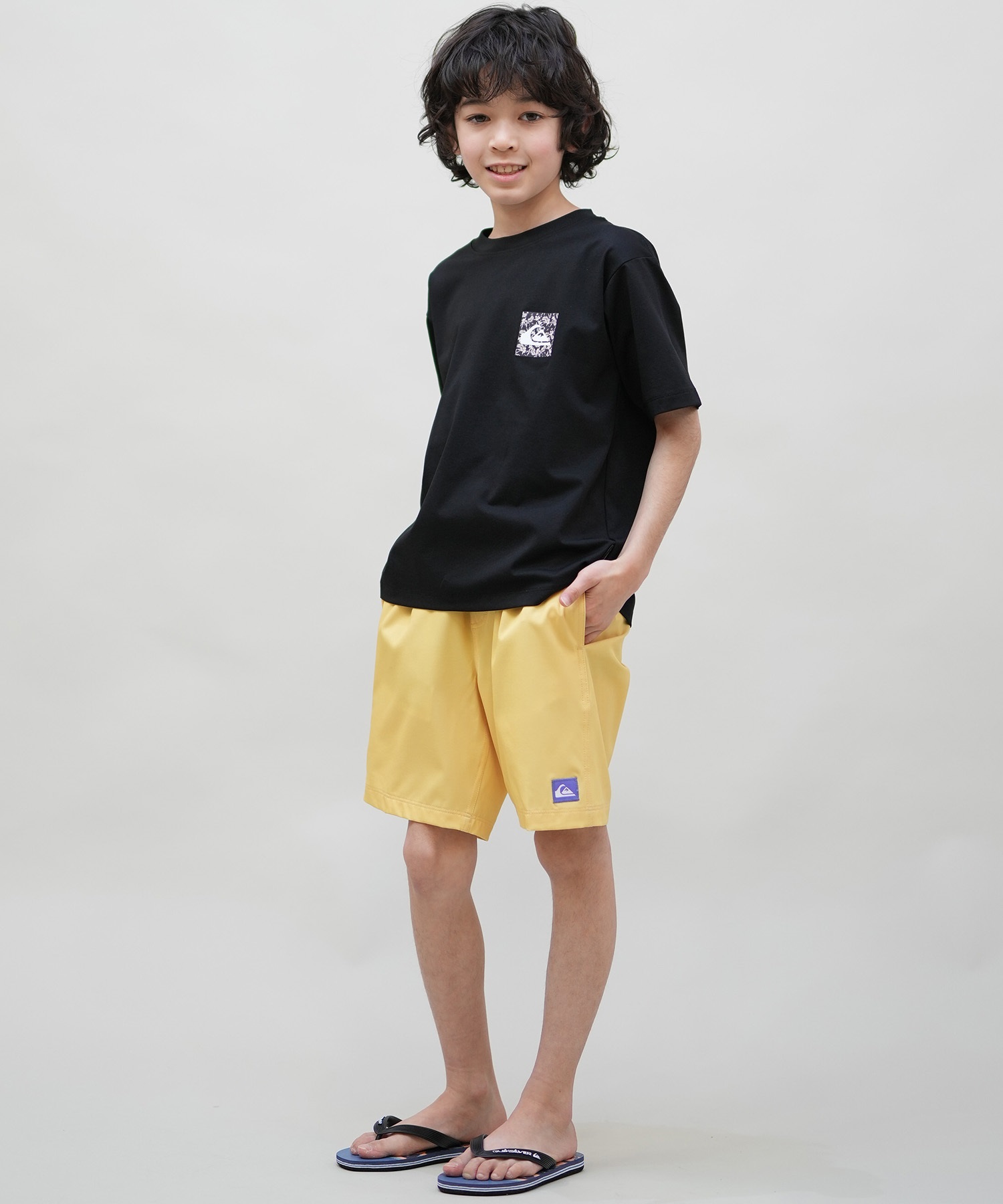 QUIKSILVER クイックシルバー 水着 海パン トランクス サーフパンツ キッズ ジュニア 子供 シンプル ロゴ SOLID VOLLEY YOUTH 16NB KBS252001(BLK-130cm)