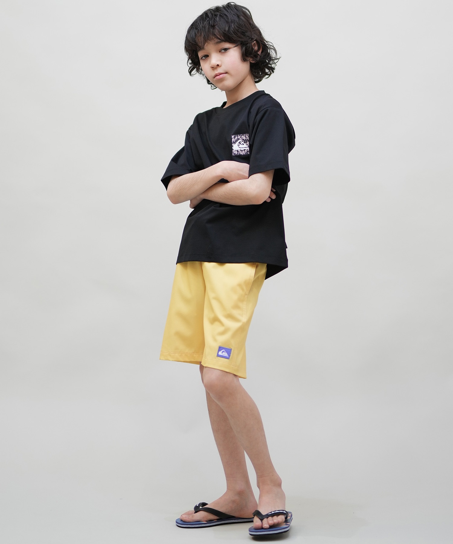 QUIKSILVER クイックシルバー 水着 海パン トランクス サーフパンツ キッズ ジュニア 子供 シンプル ロゴ SOLID VOLLEY YOUTH 16NB KBS252001(BLK-130cm)