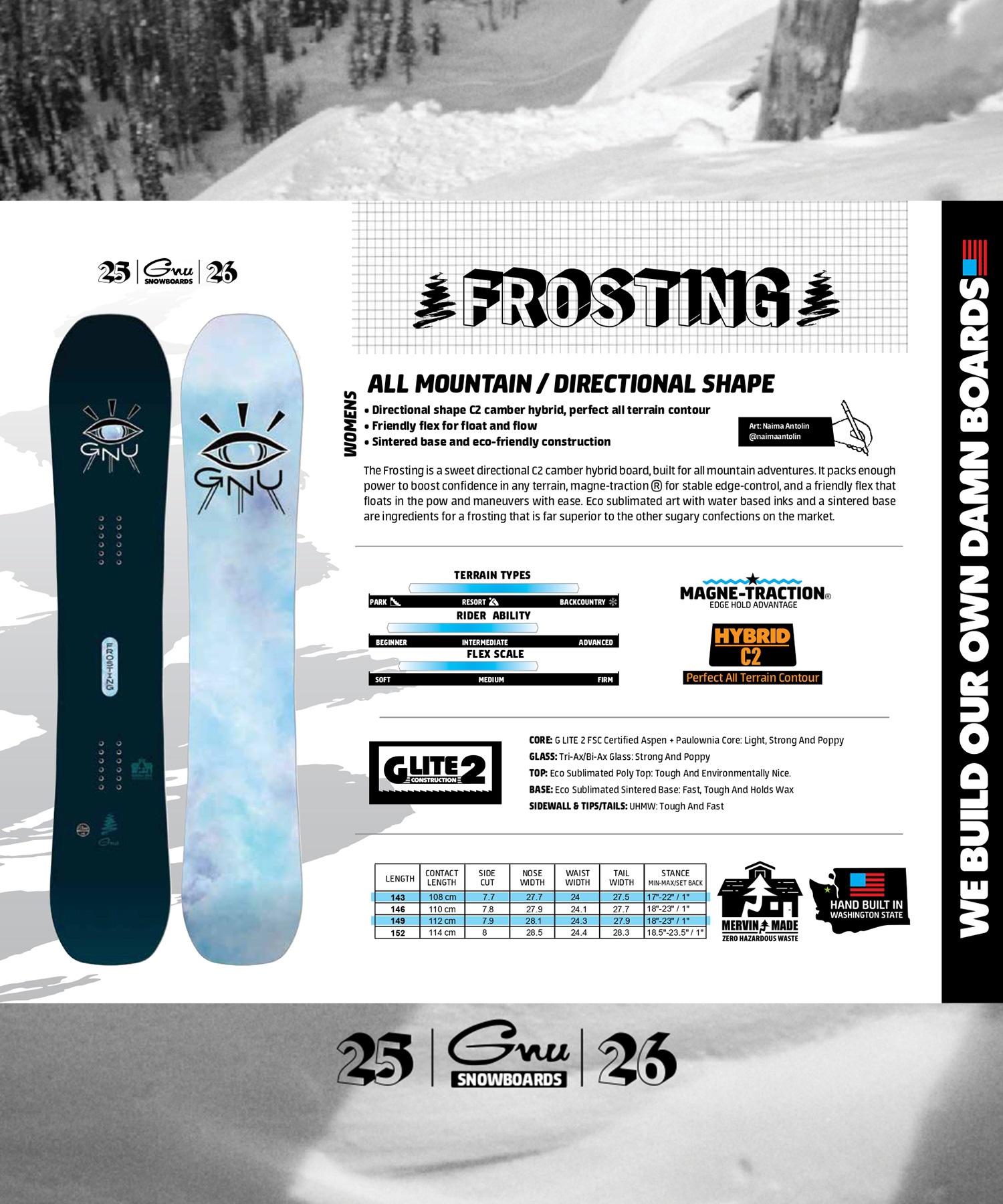 早期購入】 GNU グヌー スノーボード 板 レディース FROSTING