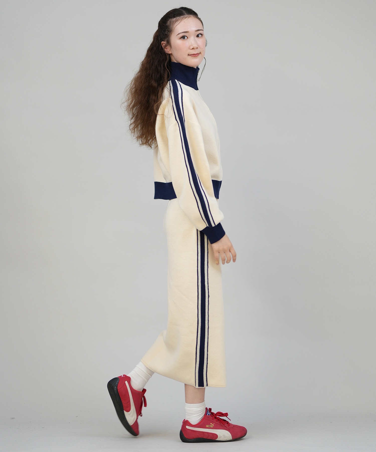 CONVERSE コンバース アウター レディース ニットジャケット ラインスリーブ ダブルジップ セットアップ対応  5487-6807(28IV-M)