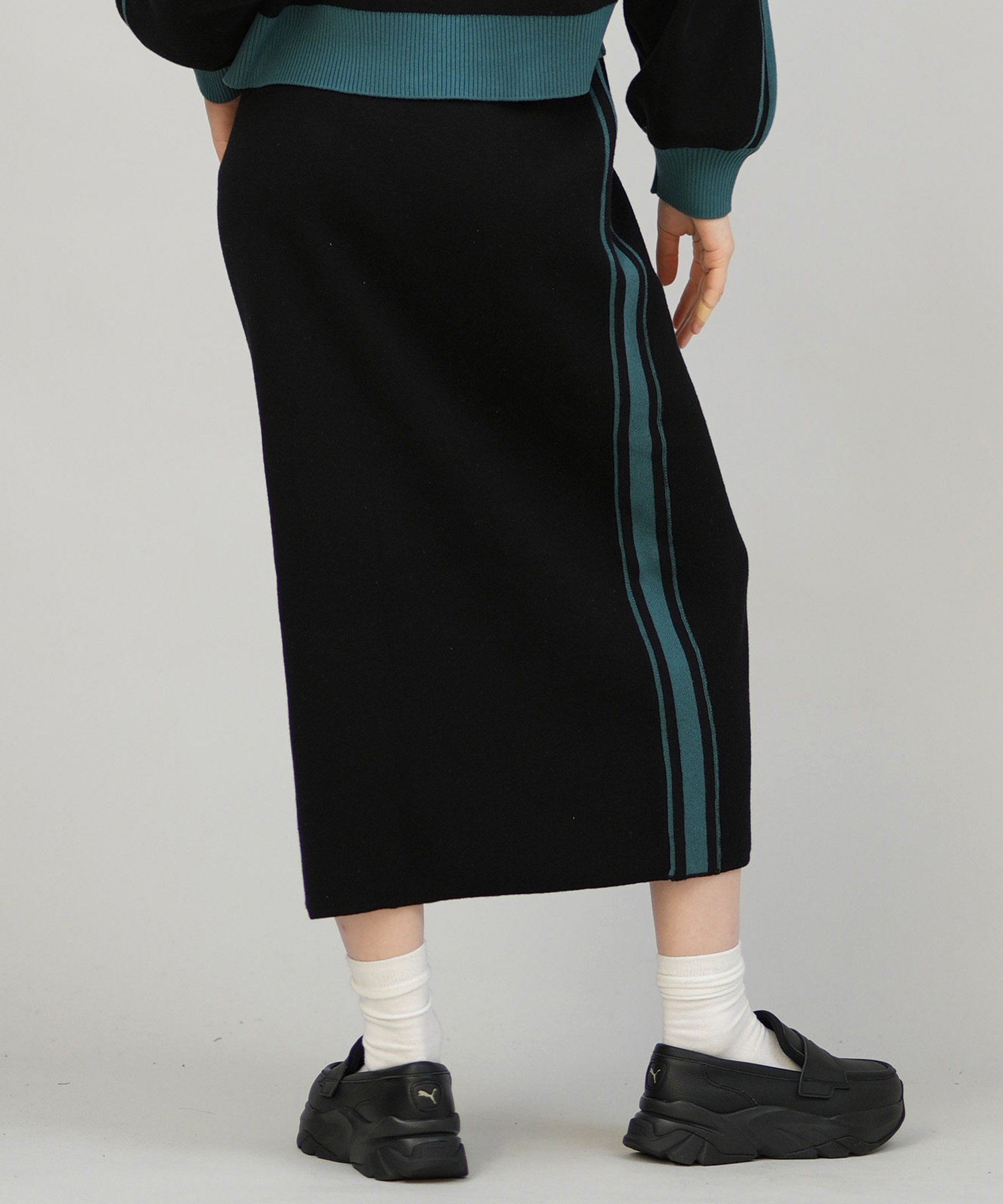 CONVERSE コンバース ロングスカート レディース ニットスカート サイドライン ナロースカート セットアップ対応  5487-6462(49BK-M)