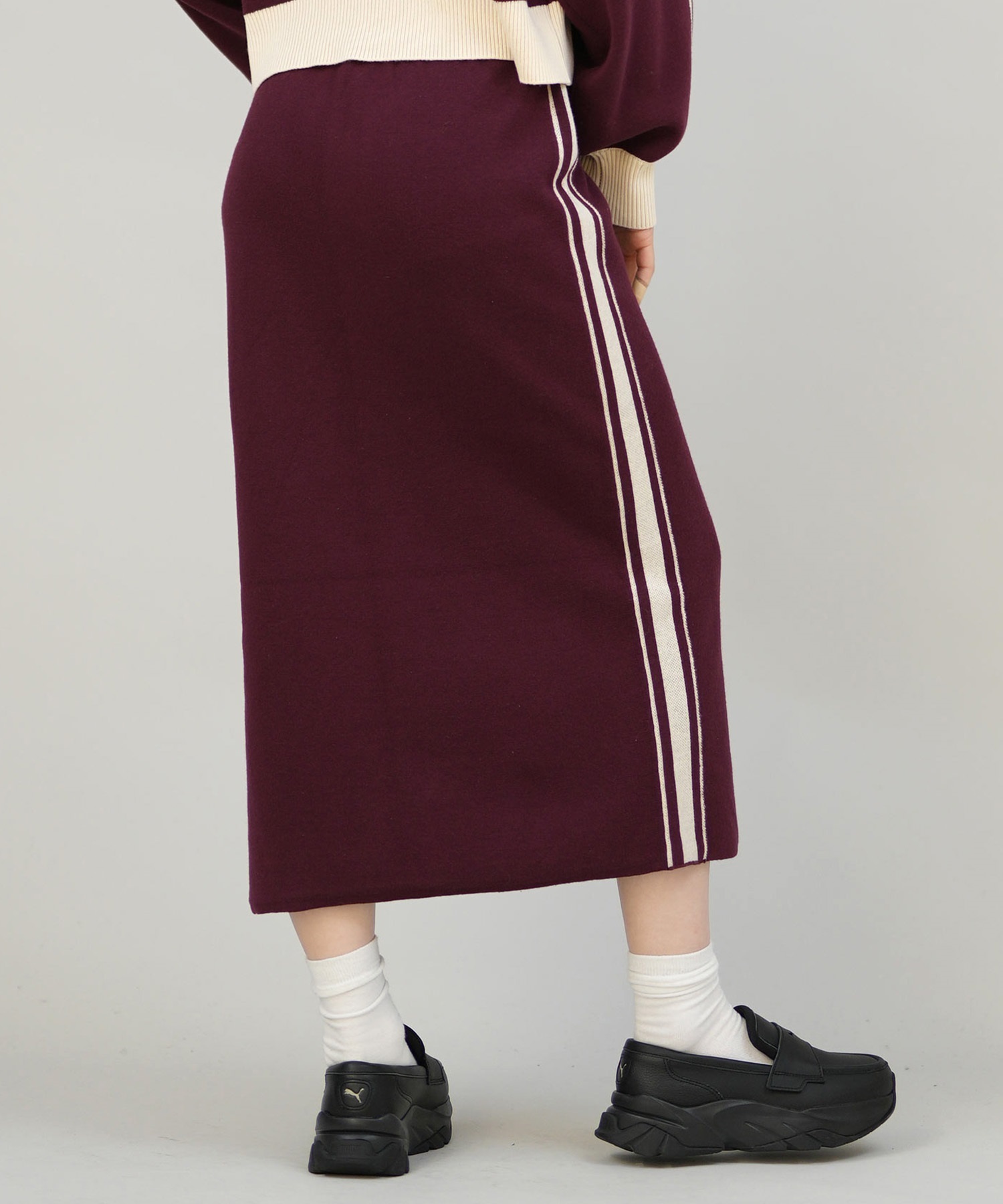 CONVERSE コンバース ロングスカート レディース ニットスカート サイドライン ナロースカート セットアップ対応  5487-6462(49BK-M)