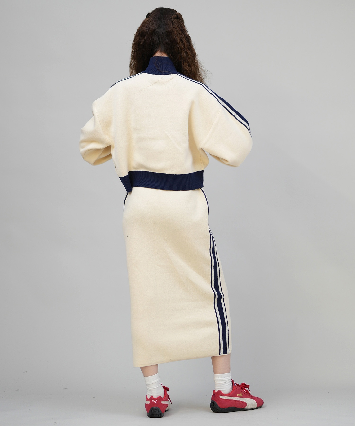 CONVERSE コンバース ロングスカート レディース ニットスカート サイドライン ナロースカート セットアップ対応  5487-6462(49BK-M)