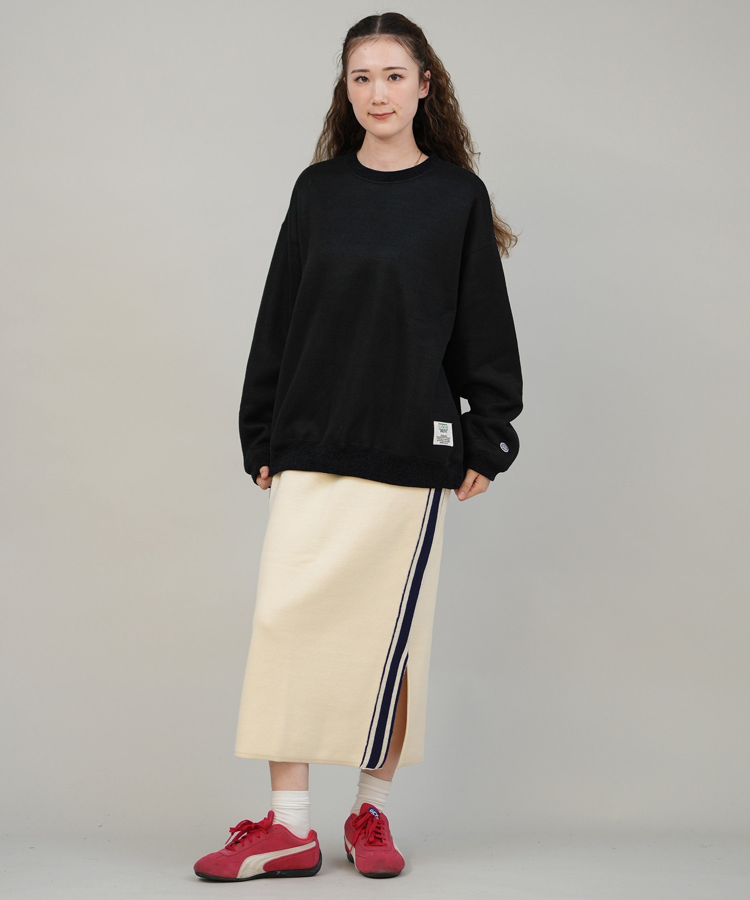 CONVERSE コンバース ロングスカート レディース ニットスカート サイドライン ナロースカート セットアップ対応  5487-6462(49BK-M)
