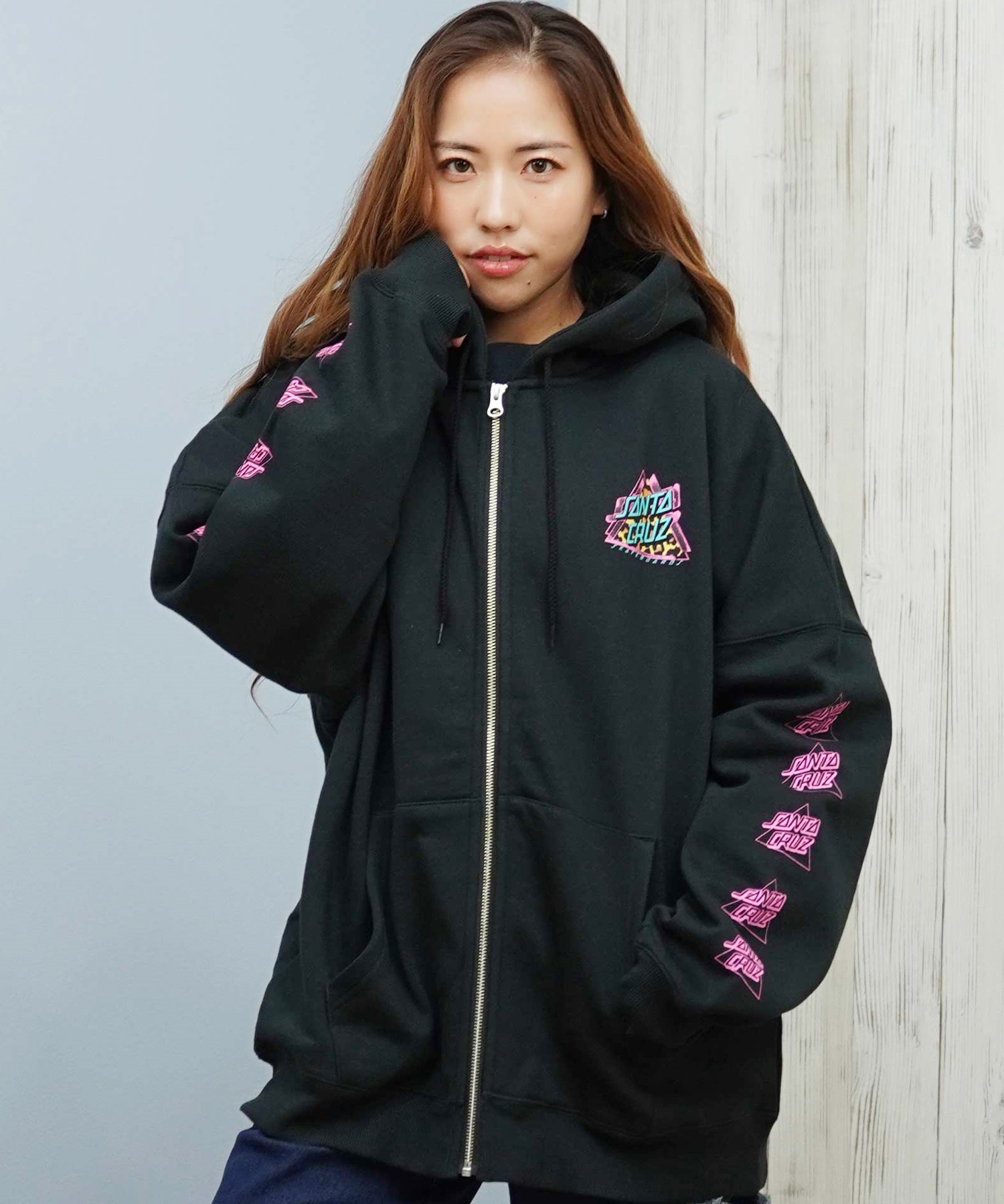 SANTA CRUZ サンタクルーズ ジップアップ パーカー レディース バックプリント ロゴ 502254331 ムラサキスポーツ限定(OFFBK-M)