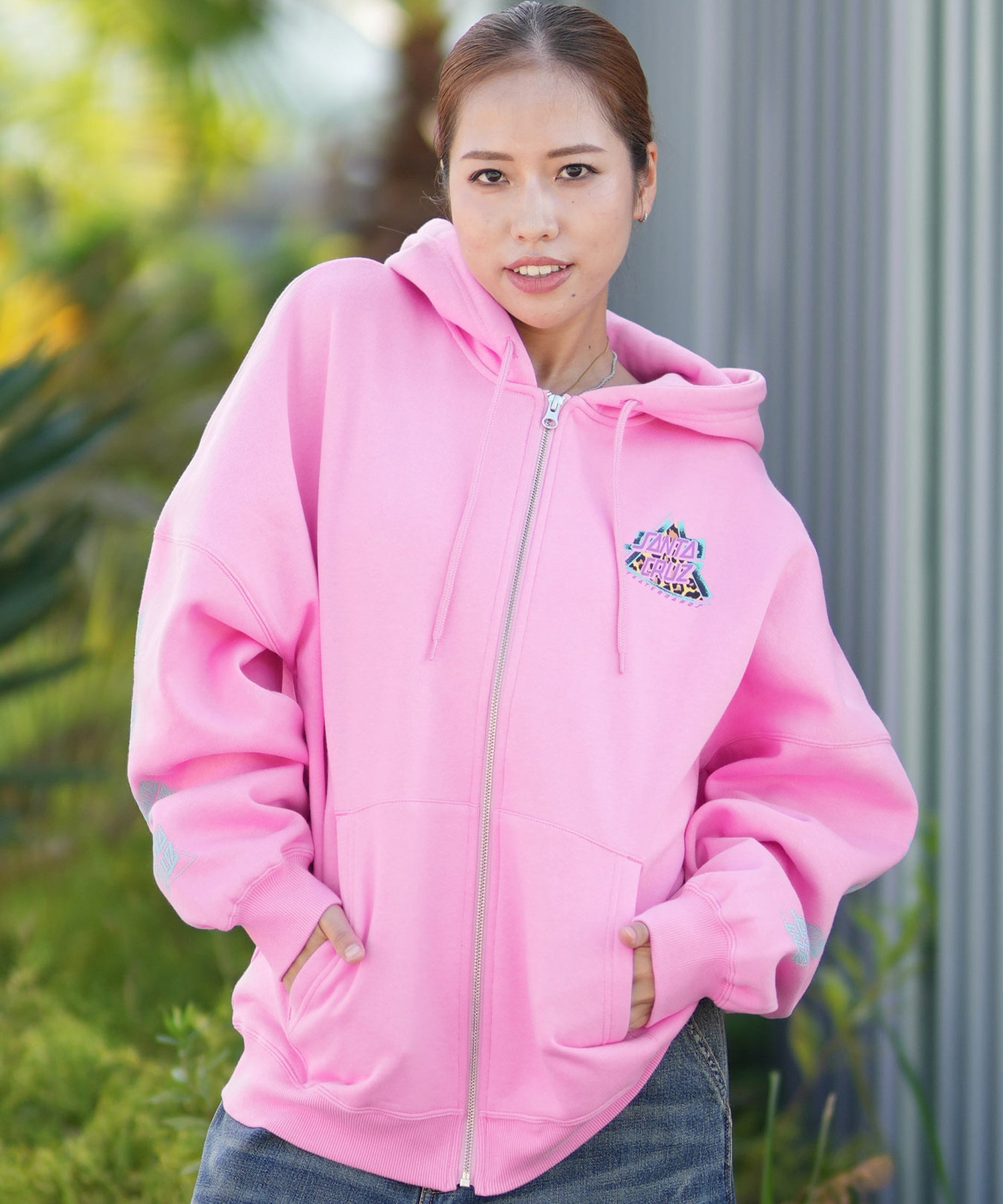 SANTA CRUZ サンタクルーズ ジップアップ パーカー レディース バックプリント ロゴ 502254331 ムラサキスポーツ限定(OFFBK-M)