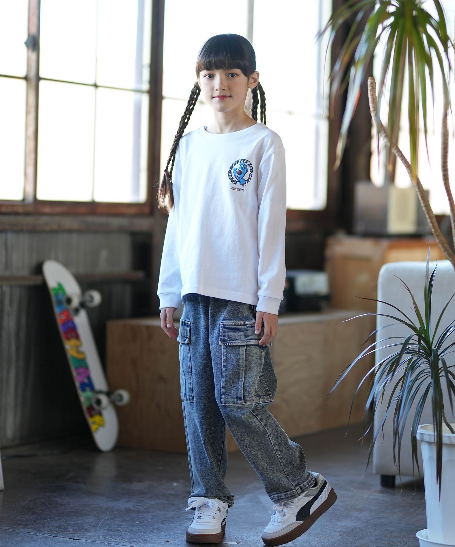 SANTA CRUZ サンタクルーズ 長袖 Tシャツ ロンT キッズ ジュニア Scream Strip L S T 25A603-42(BK-130cm)
