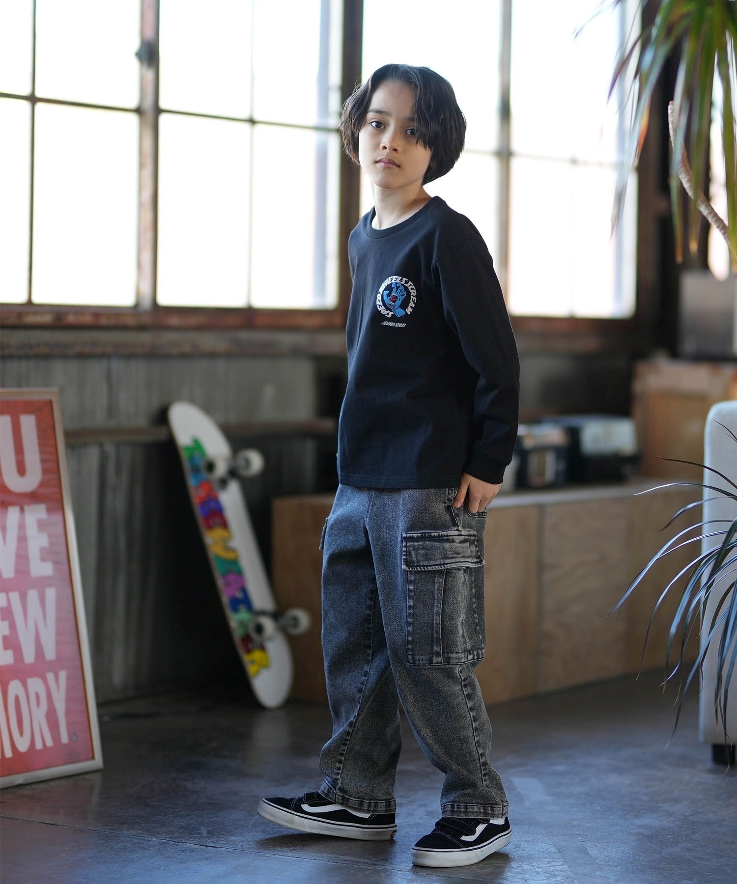 SANTA CRUZ サンタクルーズ 長袖 Tシャツ ロンT キッズ ジュニア Scream Strip L S T 25A603-42(BK-130cm)