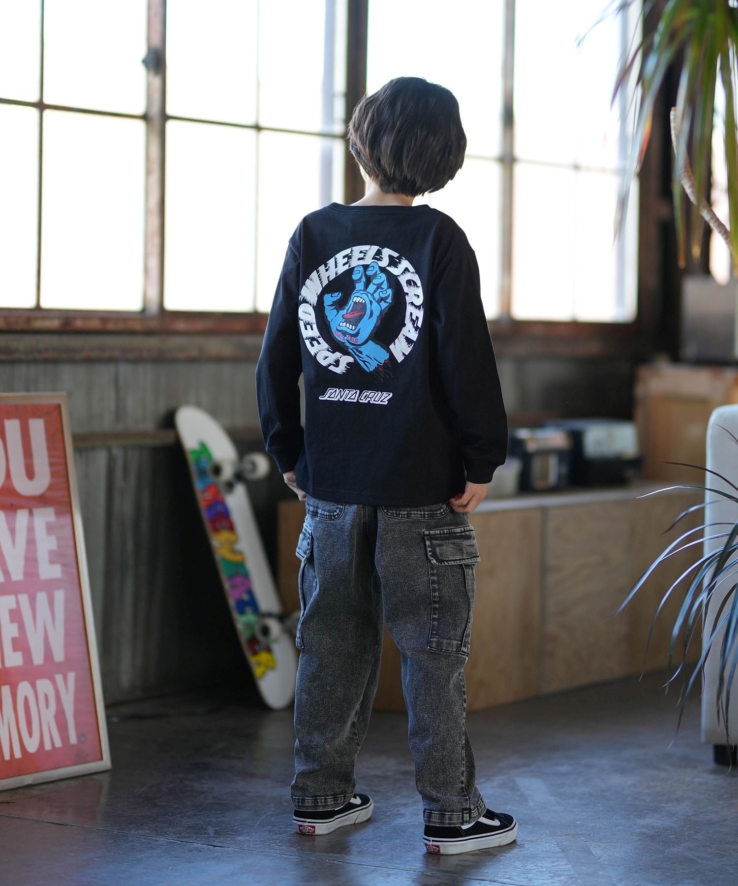 SANTA CRUZ サンタクルーズ 長袖 Tシャツ ロンT キッズ ジュニア Scream Strip L S T 25A603-42(BK-130cm)