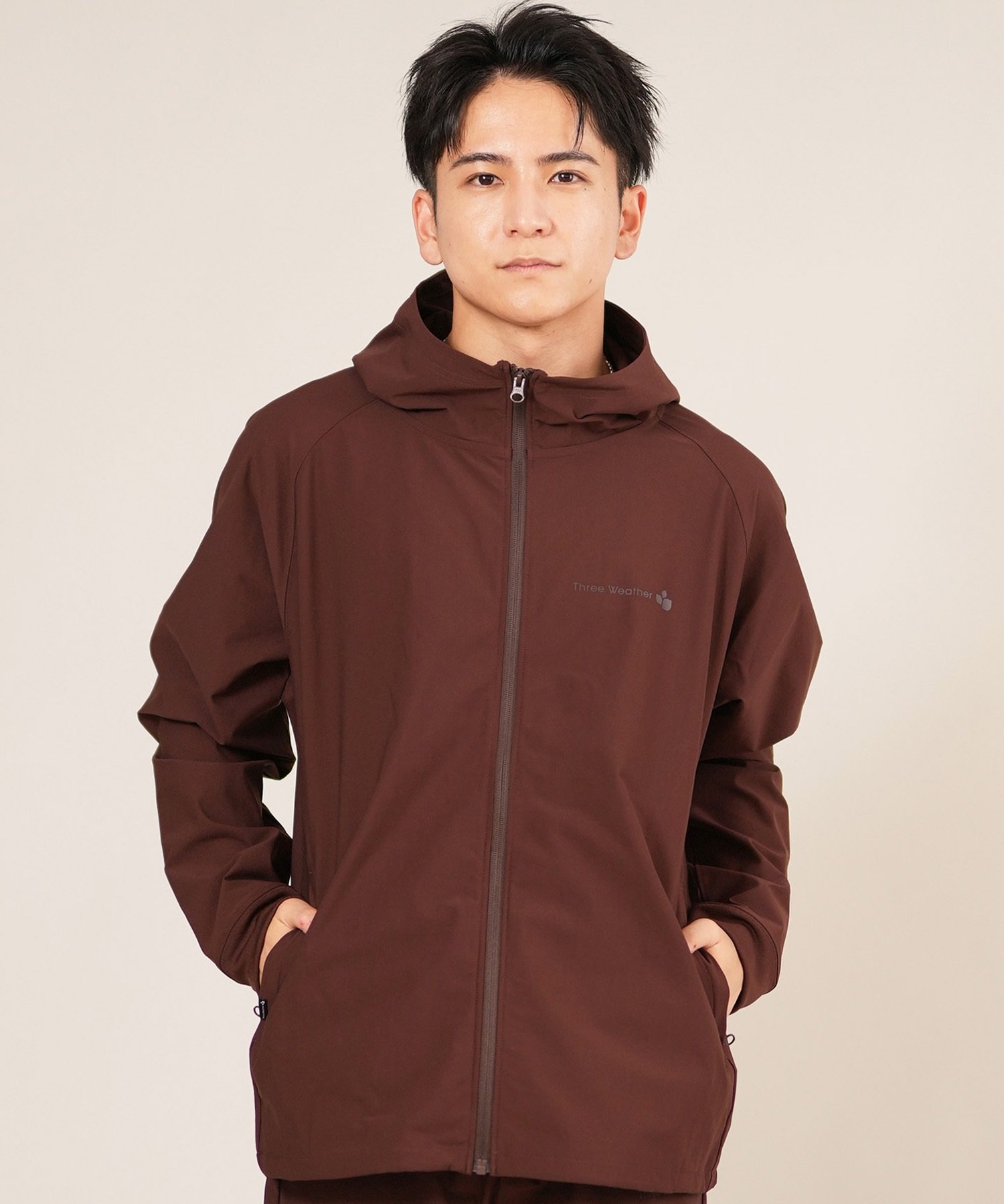 THREE WEATHER スリーウェザー ジャケット ジップアップ パーカー メンズ セットアップ対応 速乾 TW25F-1201 ムラサキスポーツ限定(BLK-M)