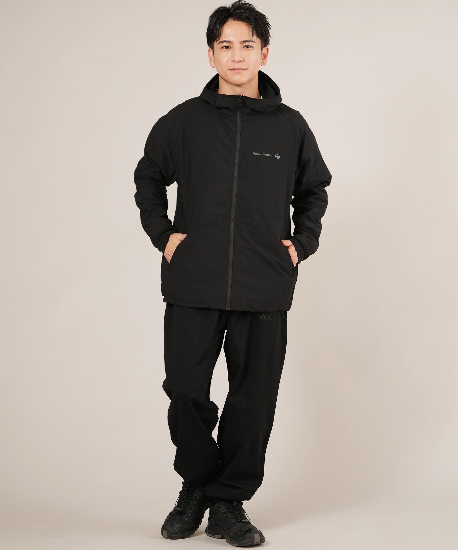 THREE WEATHER スリーウェザー ジャケット ジップアップ パーカー メンズ セットアップ対応 速乾 TW25F-1201 ムラサキスポーツ限定(BLK-M)