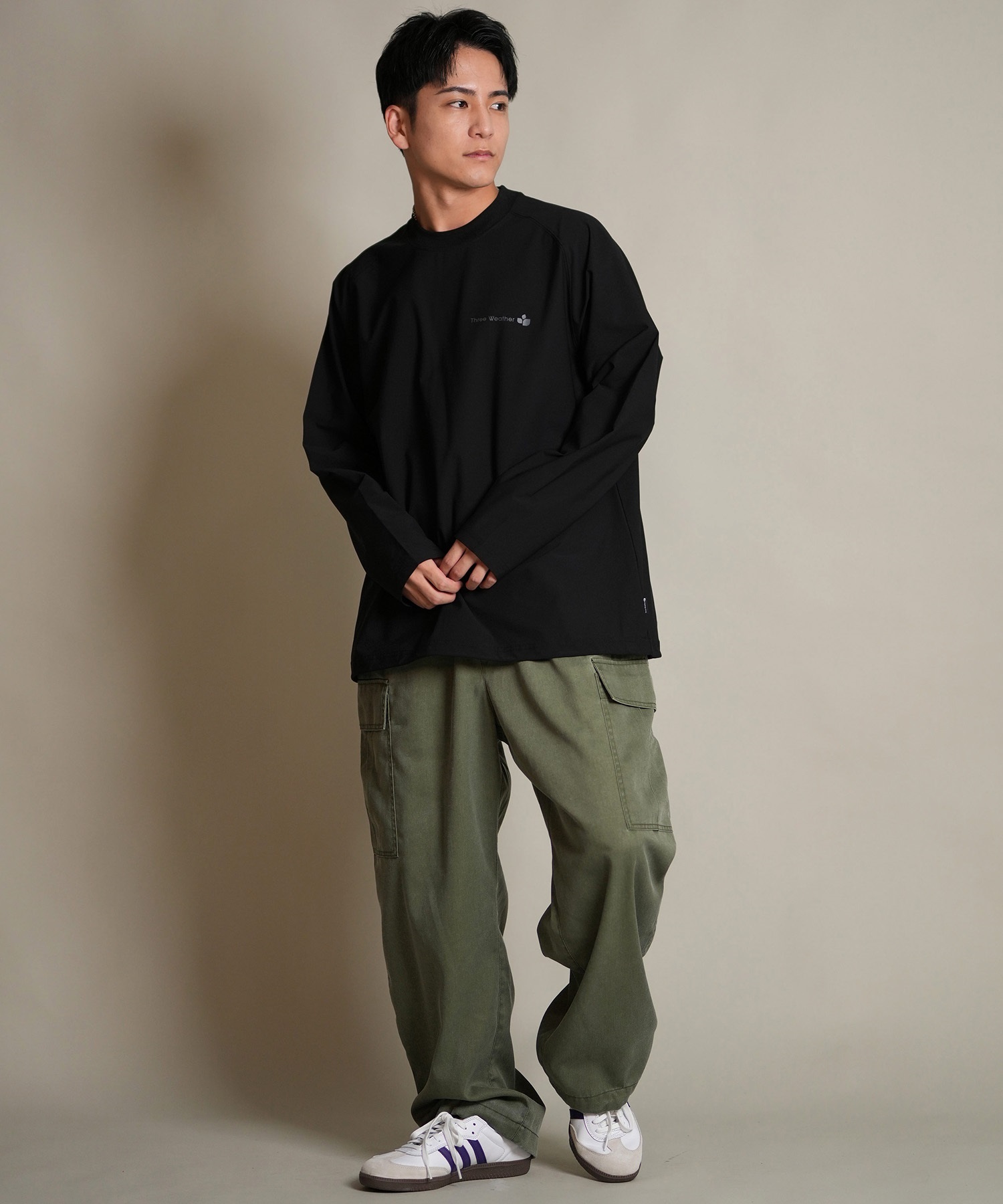 THREE WEATHER スリーウェザー 長袖 Tシャツ ロンT メンズ ロゴ バックプリント 裾ドローコード TW SURF LSTEE TW25F-2201(BLK-M)
