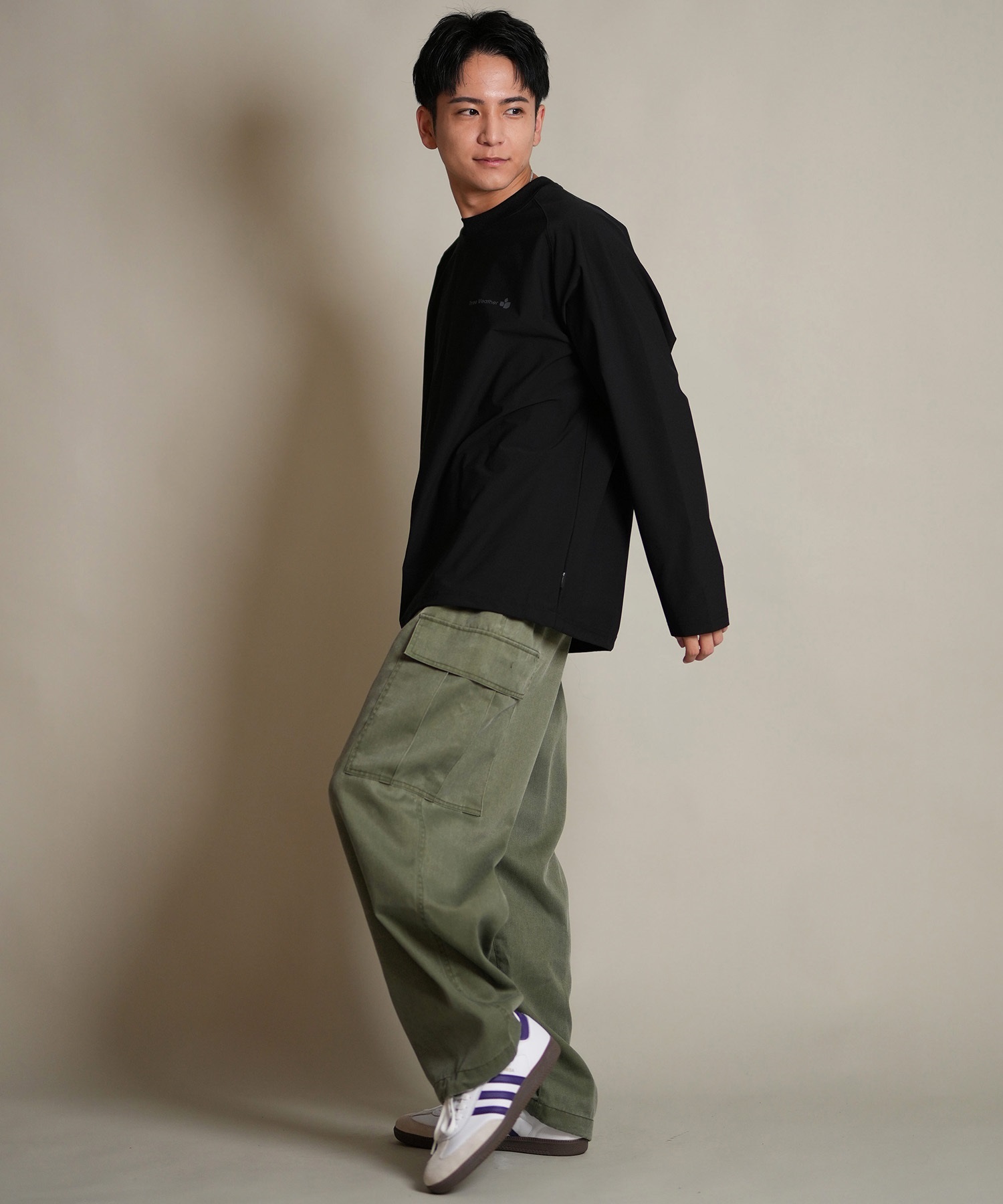 THREE WEATHER スリーウェザー 長袖 Tシャツ ロンT メンズ ロゴ バックプリント 裾ドローコード TW SURF LSTEE TW25F-2201(BLK-M)