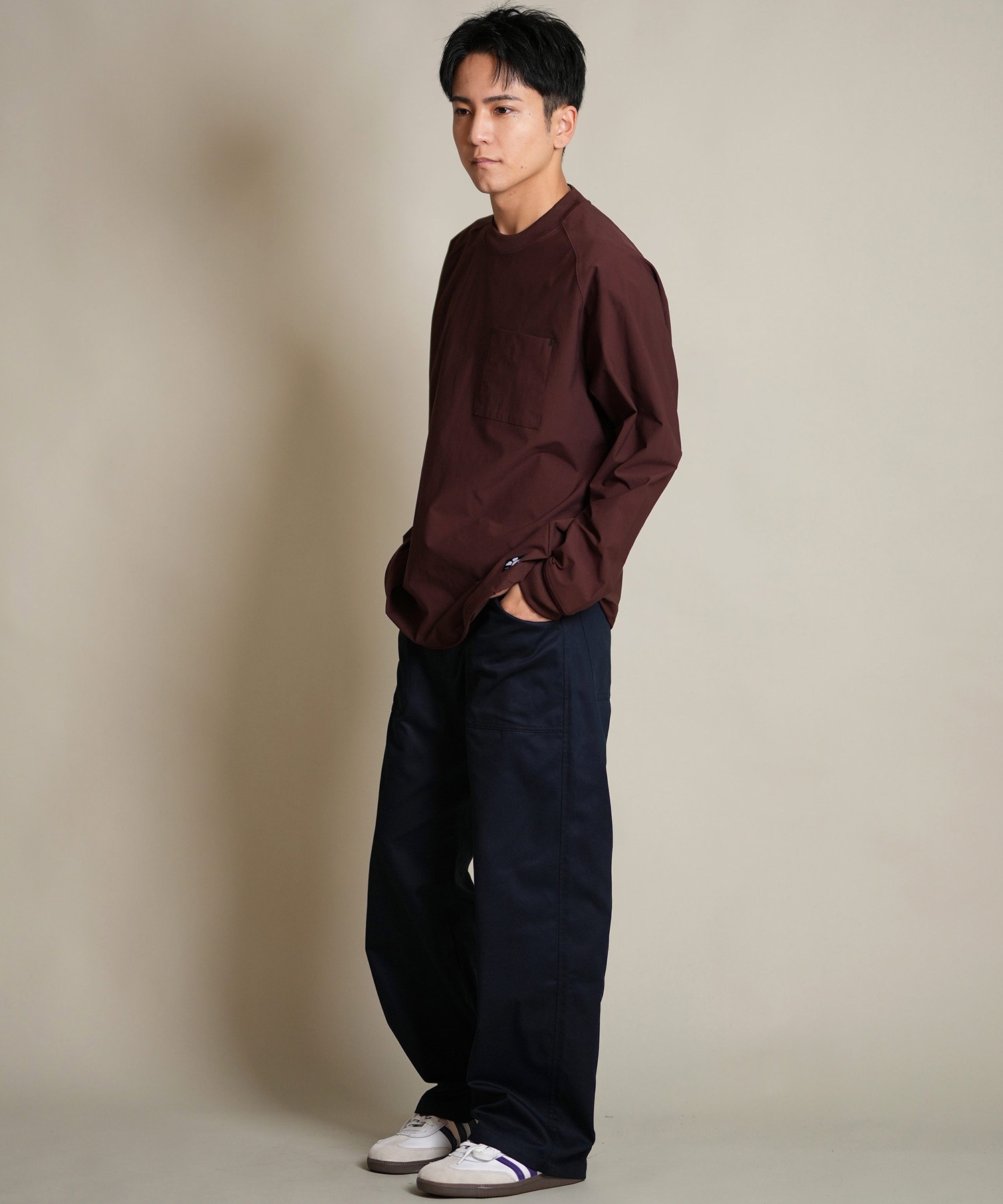 THREE WEATHER スリーウェザー 長袖 Tシャツ ロンT メンズ 胸ポケット ポケT 裾ドローコード TW SURF POCKET LSTEE TW25F-2202(BLK-M)