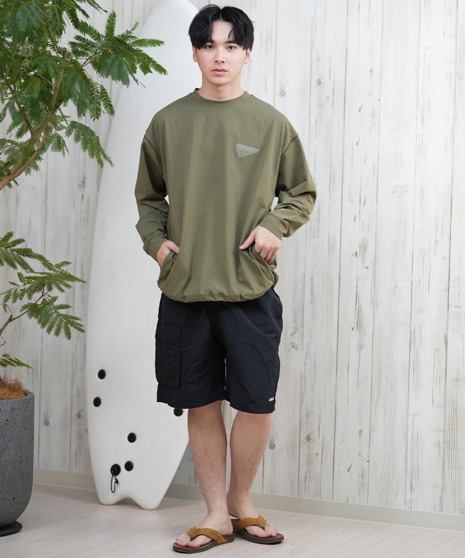 【オーバーサイズ✨】タングラム メンズ 長袖 スニードジャック XL カーキ THREE WEATHER スリーウェザー ラッシュガード 長袖 メンズ Tシャツ