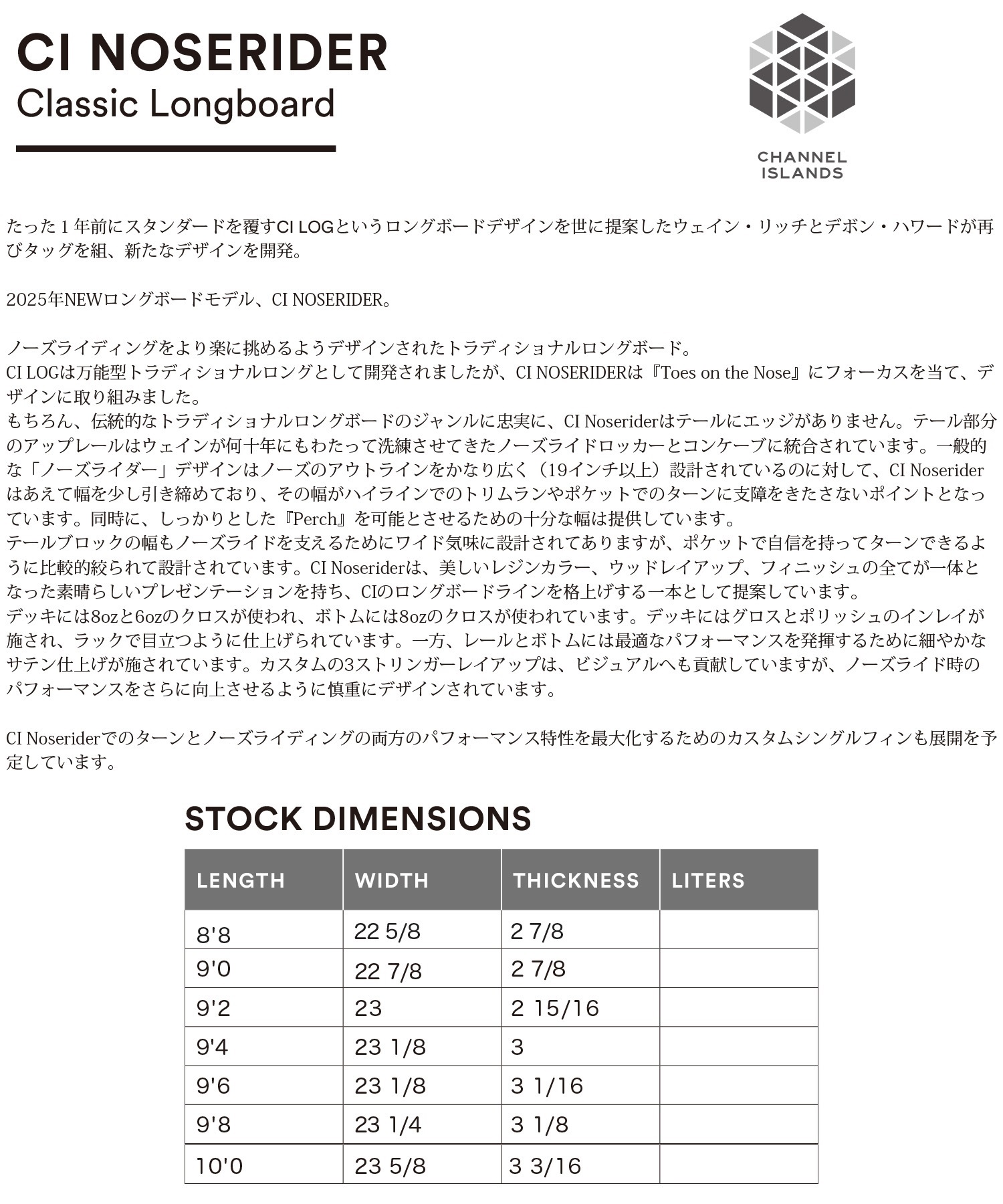 CHANNEL ISLANDS チャネルアイランズ CI NOSERIDER ノーズライダー