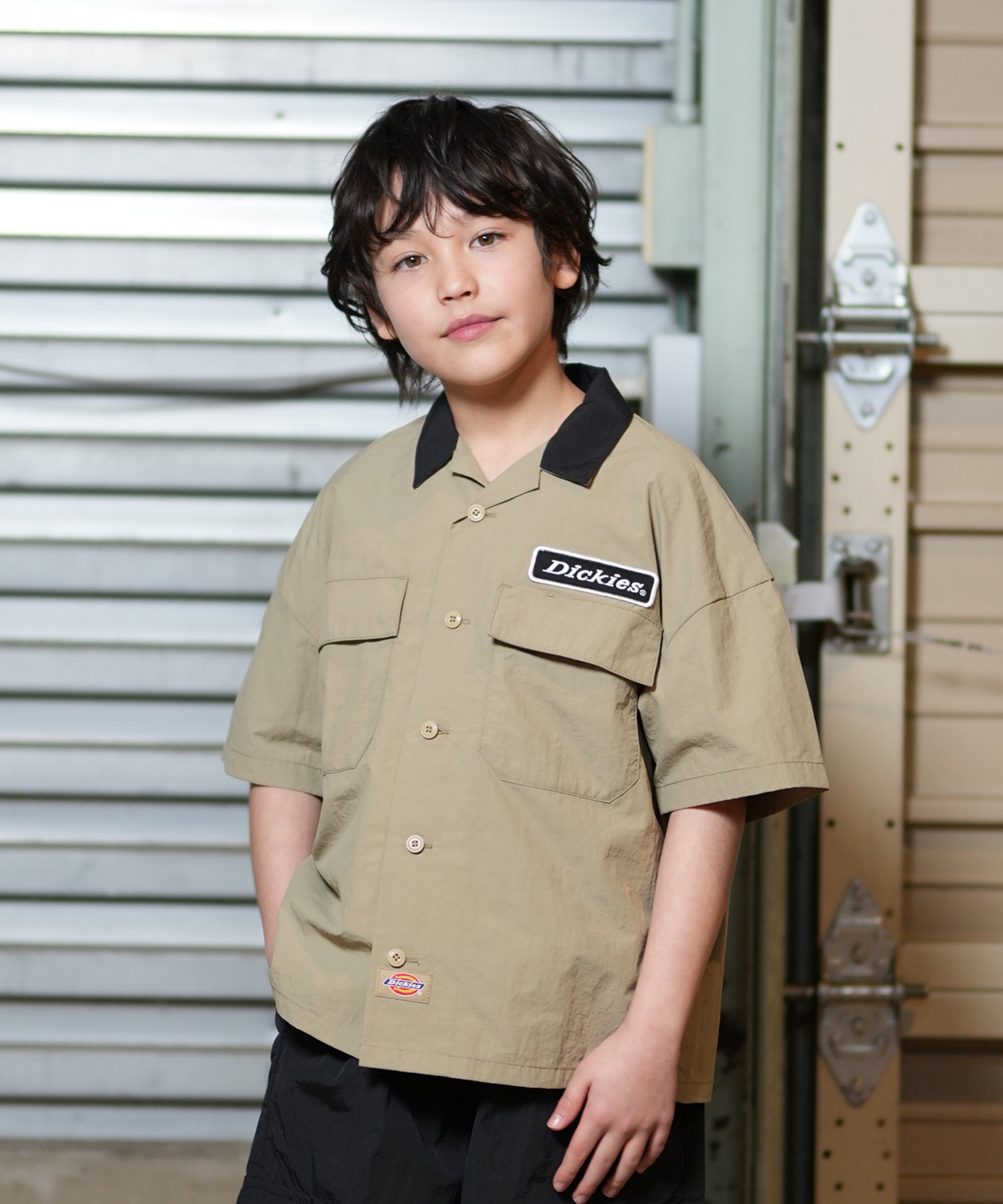 Dickies ディッキーズ 半袖 シャツ キッズ ジュニア 子供 ボーリングシャツ ワンポイント ロゴ 81220000(0089-130cm)