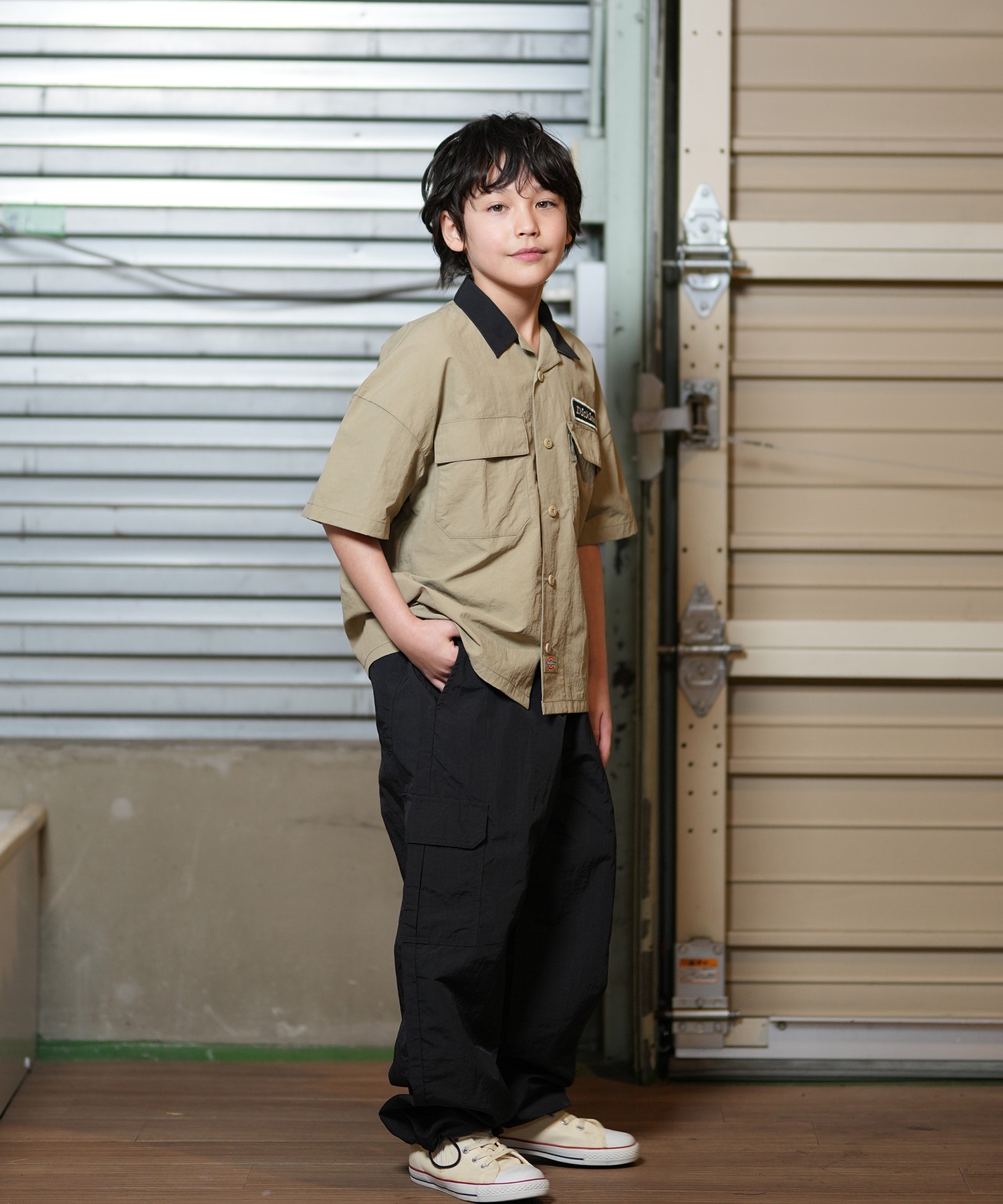 Dickies ディッキーズ 半袖 シャツ キッズ ジュニア 子供 ボーリングシャツ ワンポイント ロゴ 81220000(0089-130cm)