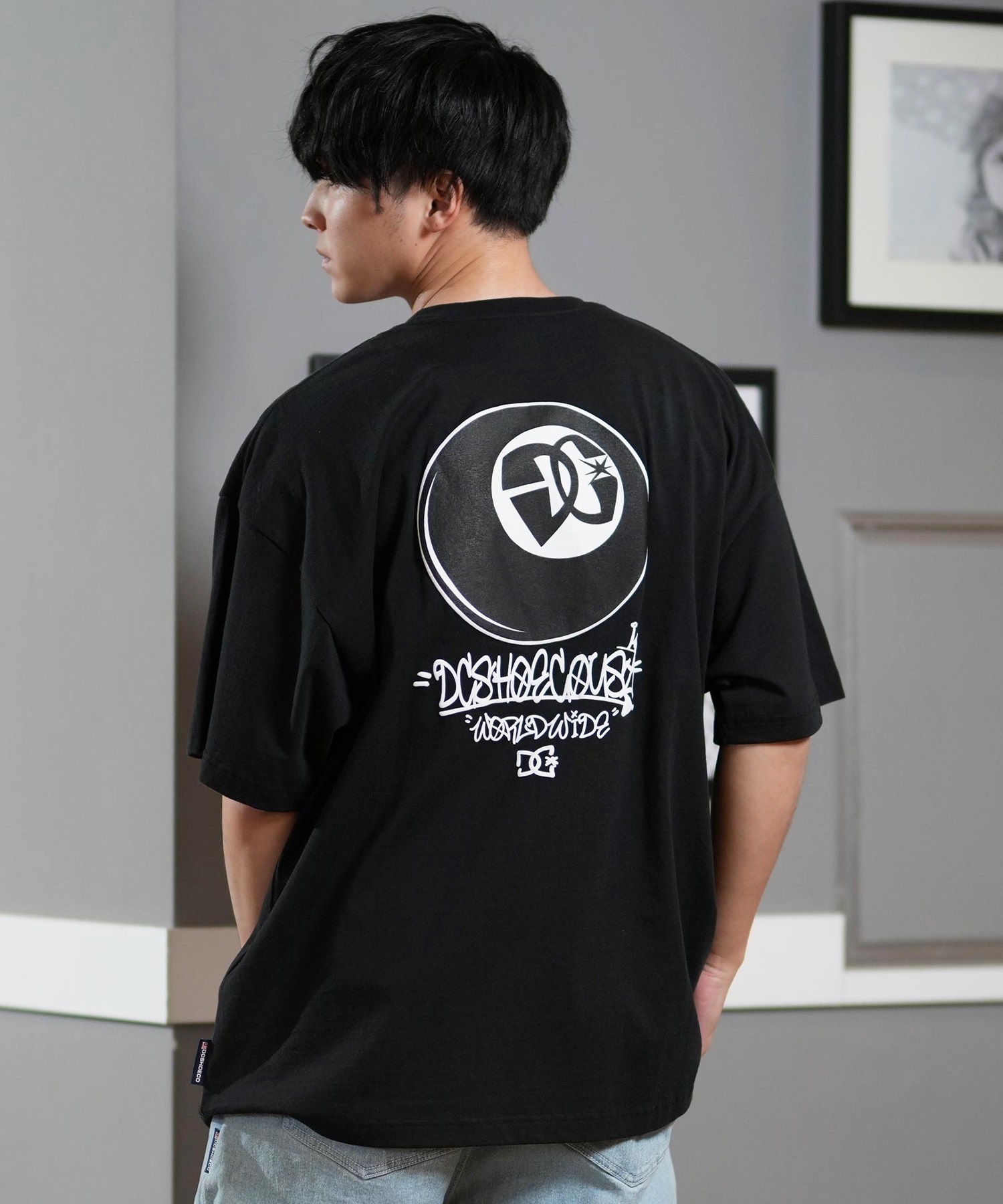 mi　黒/白 DC ディーシー 半袖 Tシャツ メンズ バックプリント オーバー