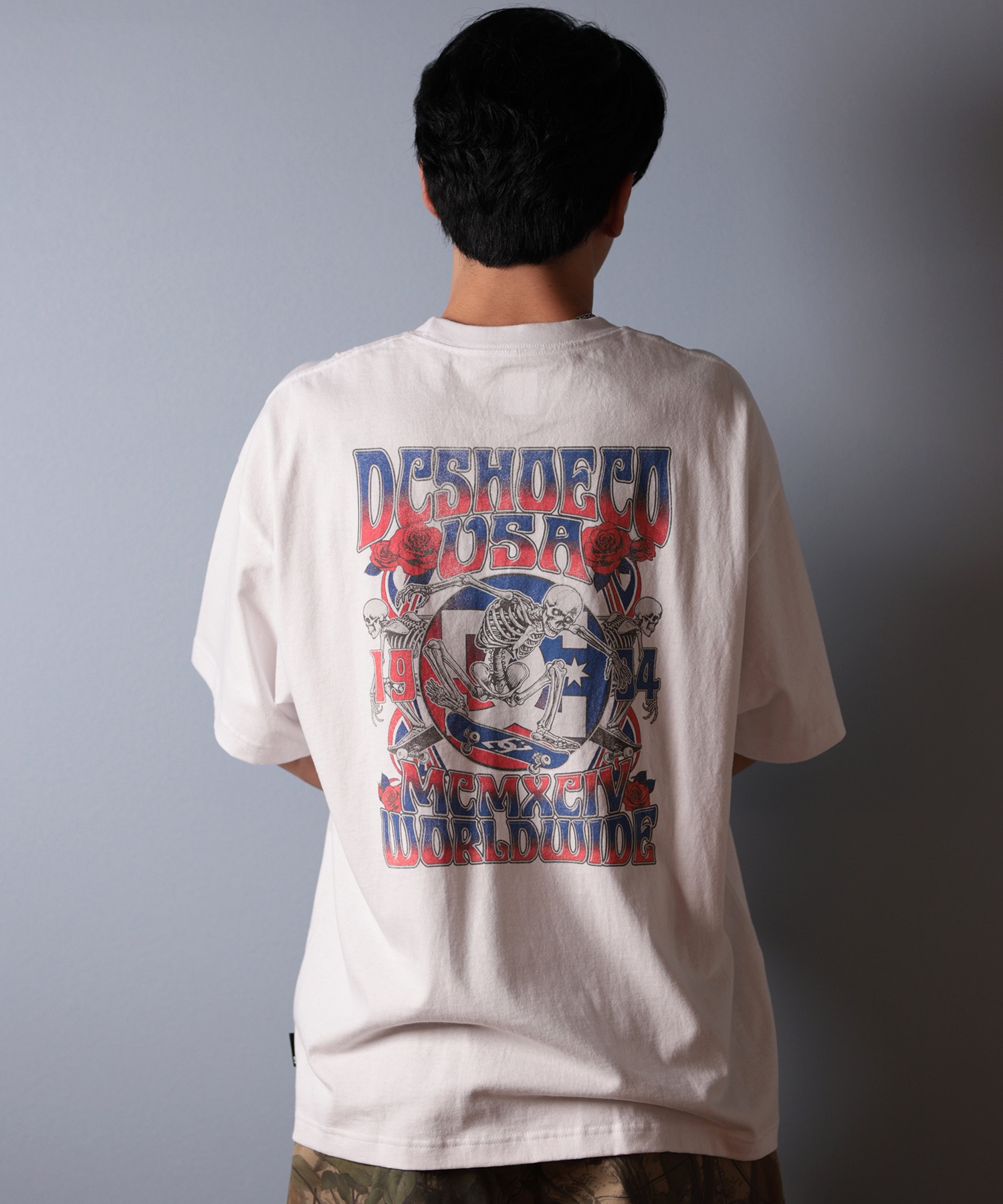 DC ディーシー 半袖 Tシャツ メンズ バックプリント オーバーサイズ ヴィンテージ加工 25 ROCK SKULL SS DST252005(WHT-M)