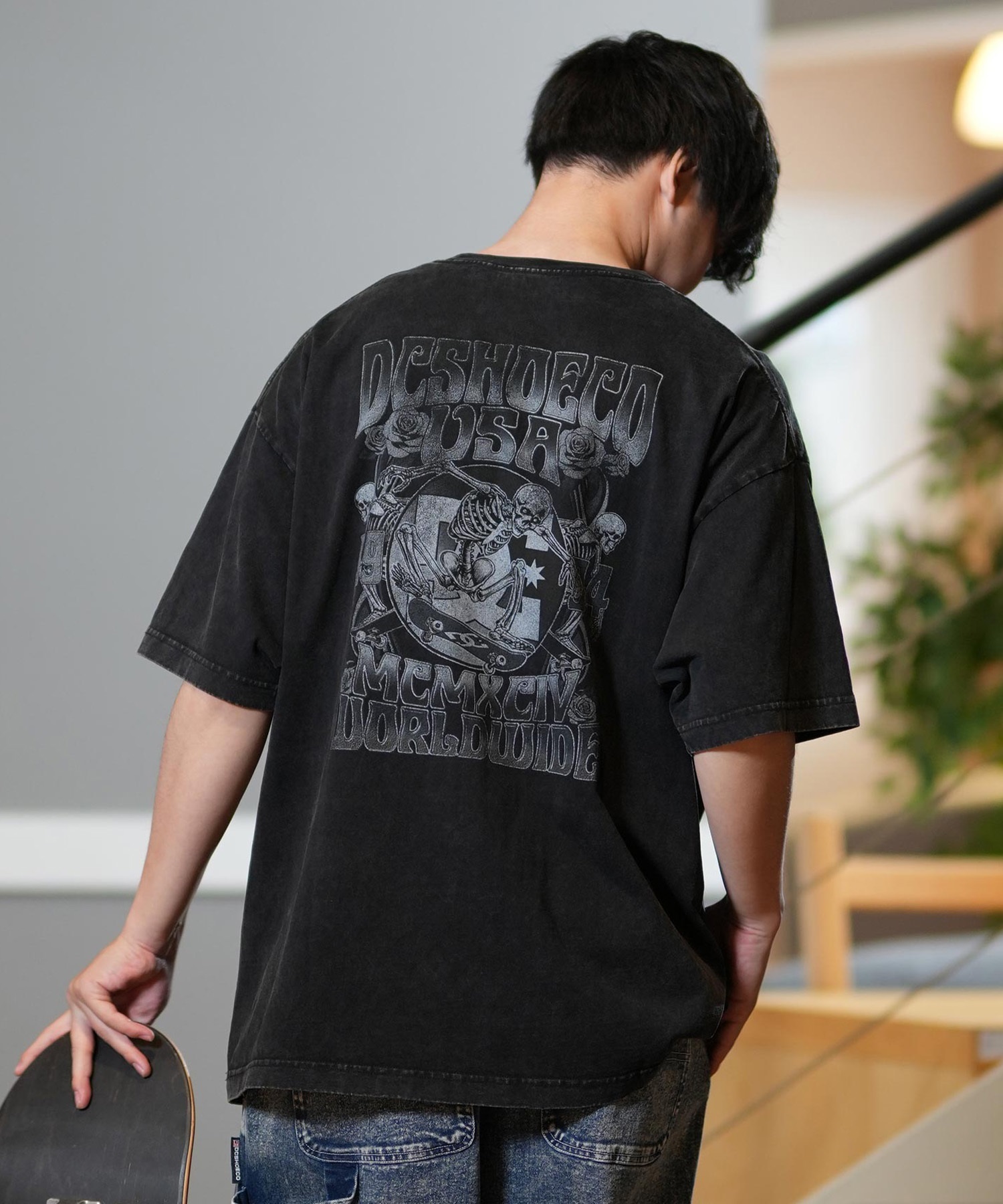 DC ディーシー 半袖 Tシャツ メンズ バックプリント オーバーサイズ ヴィンテージ加工 25 ROCK SKULL SS DST252005(WHT-M)