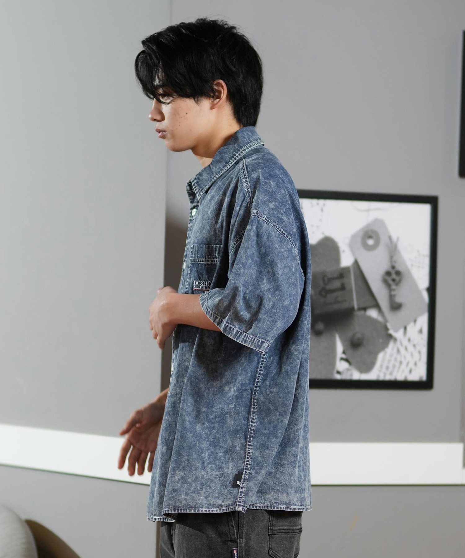 DC ディーシー 半袖 シャツ メンズ デニム 刺繍デザイン セットアップ