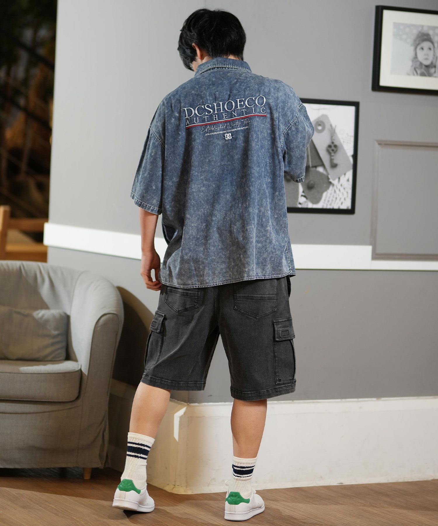DC ディーシー 半袖 シャツ メンズ デニム 刺繍デザイン