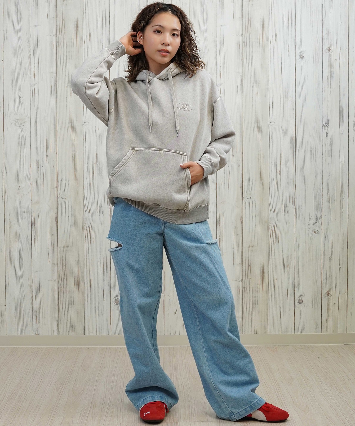 DC ディーシー プルオーバー パーカー レディース クロップド丈 ショート丈 セットアップ対応 裏起毛 LPO254308(BES-M)