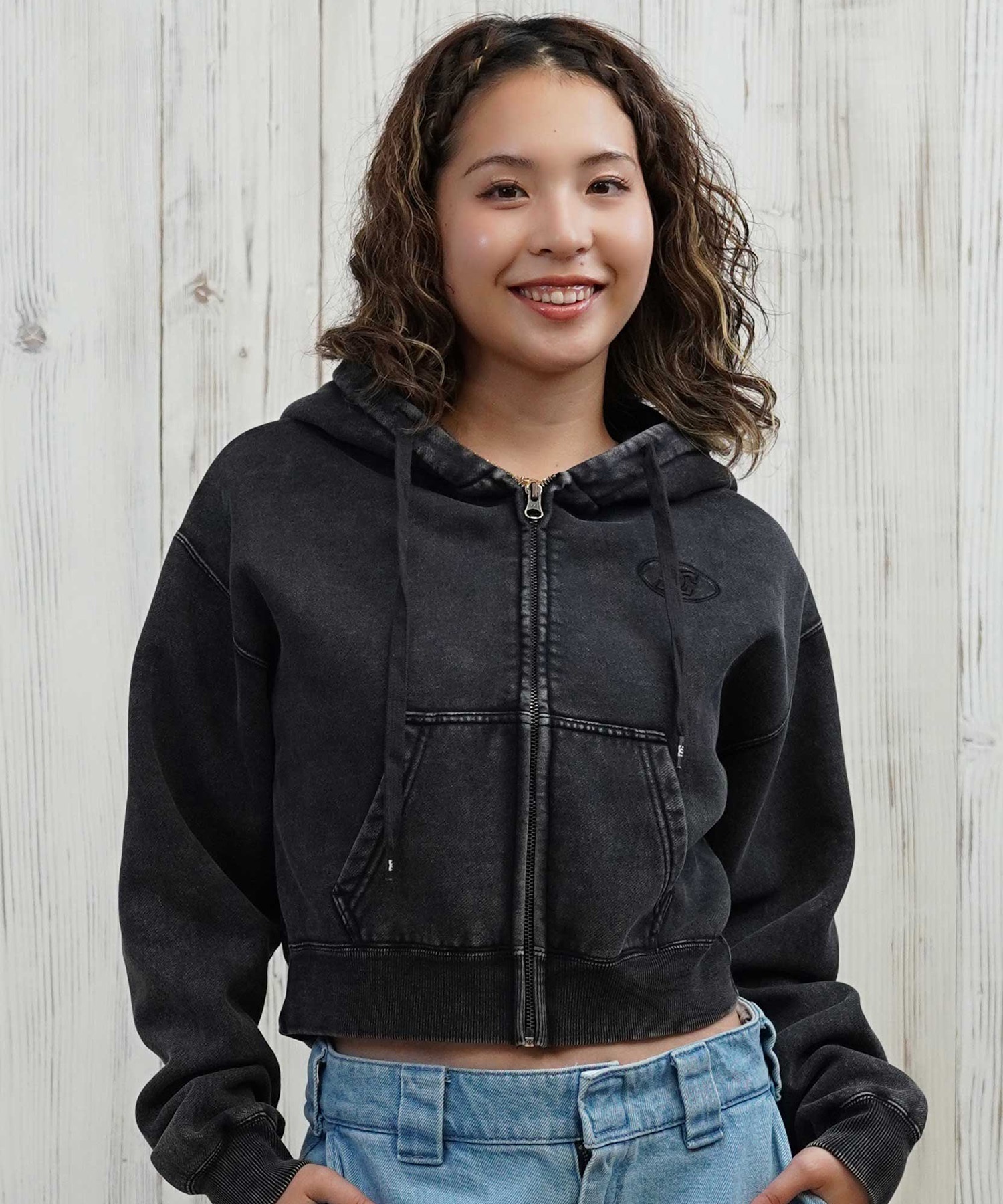 DC ディーシー ジップアップ パーカー レディース クロップド丈 ショート丈 セットアップ対応 裏起毛 LZP254307(BES-M)