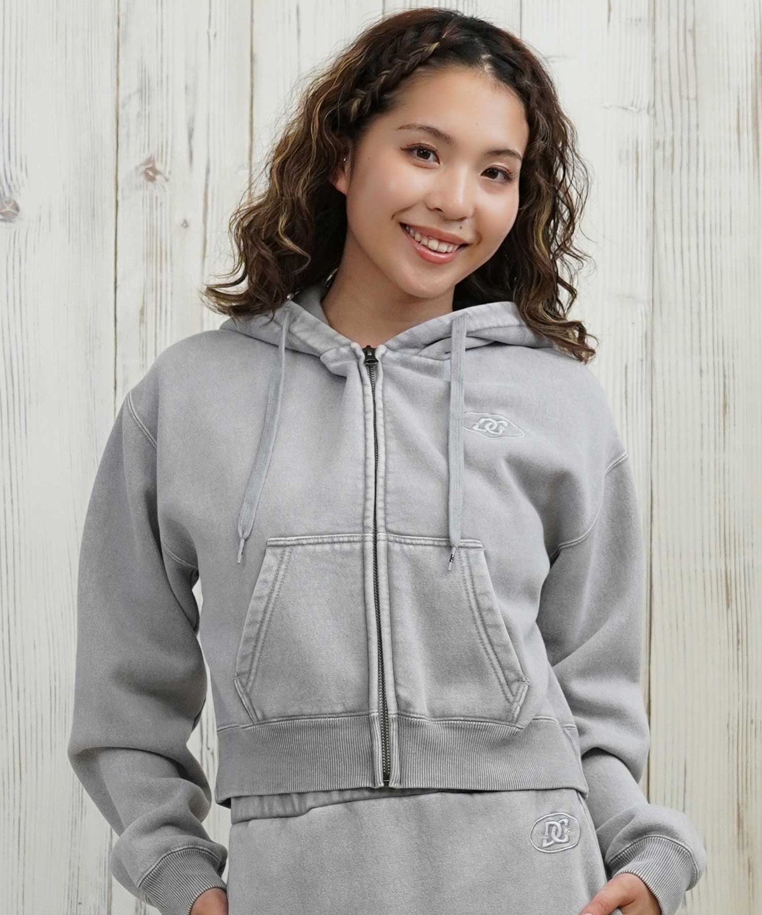 DC ディーシー ジップアップ パーカー レディース クロップド丈 ショート丈 セットアップ対応 裏起毛 LZP254307(BES-M)