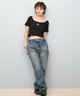 DC ディーシー 半袖 Tシャツ レディース スクエアネック クロップド丈 ショート丈 ロゴ セットアップ対応 LST252306(WHT-S)