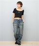 DC ディーシー 半袖 Tシャツ レディース スクエアネック クロップド丈 ショート丈 ロゴ セットアップ対応 LST252306(WHT-S)