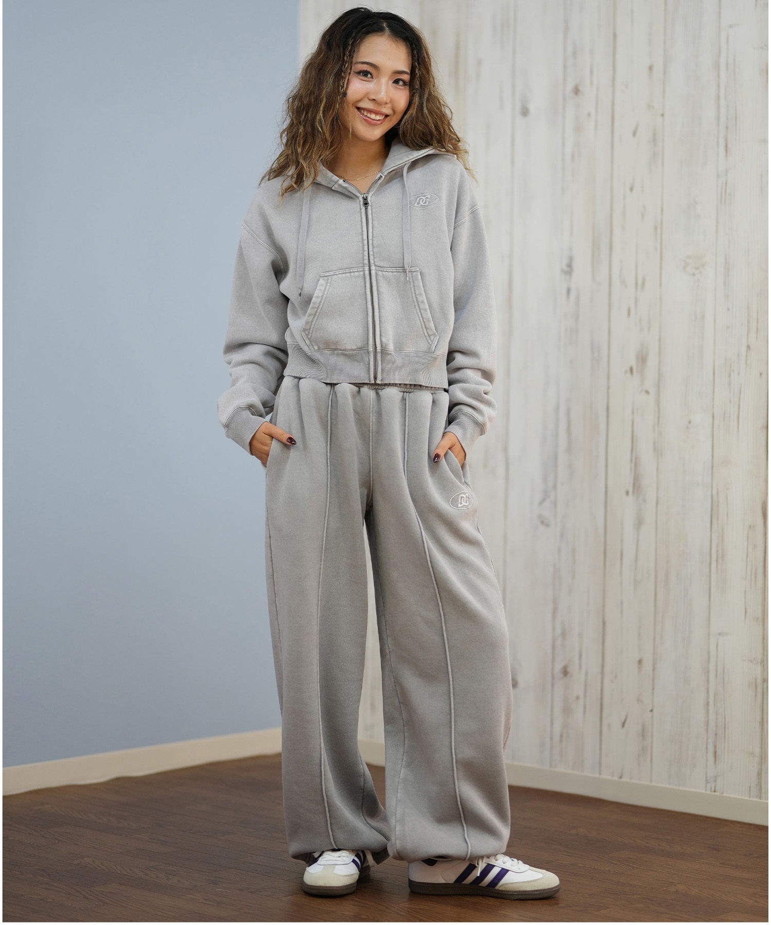 DC ディーシー ロングパンツ バギースウェット レディース 古着風 ヴィンテージ加工 裏起毛 セットアップ対応 LPT254317M ムラサキスポーツ限定(BES-M)