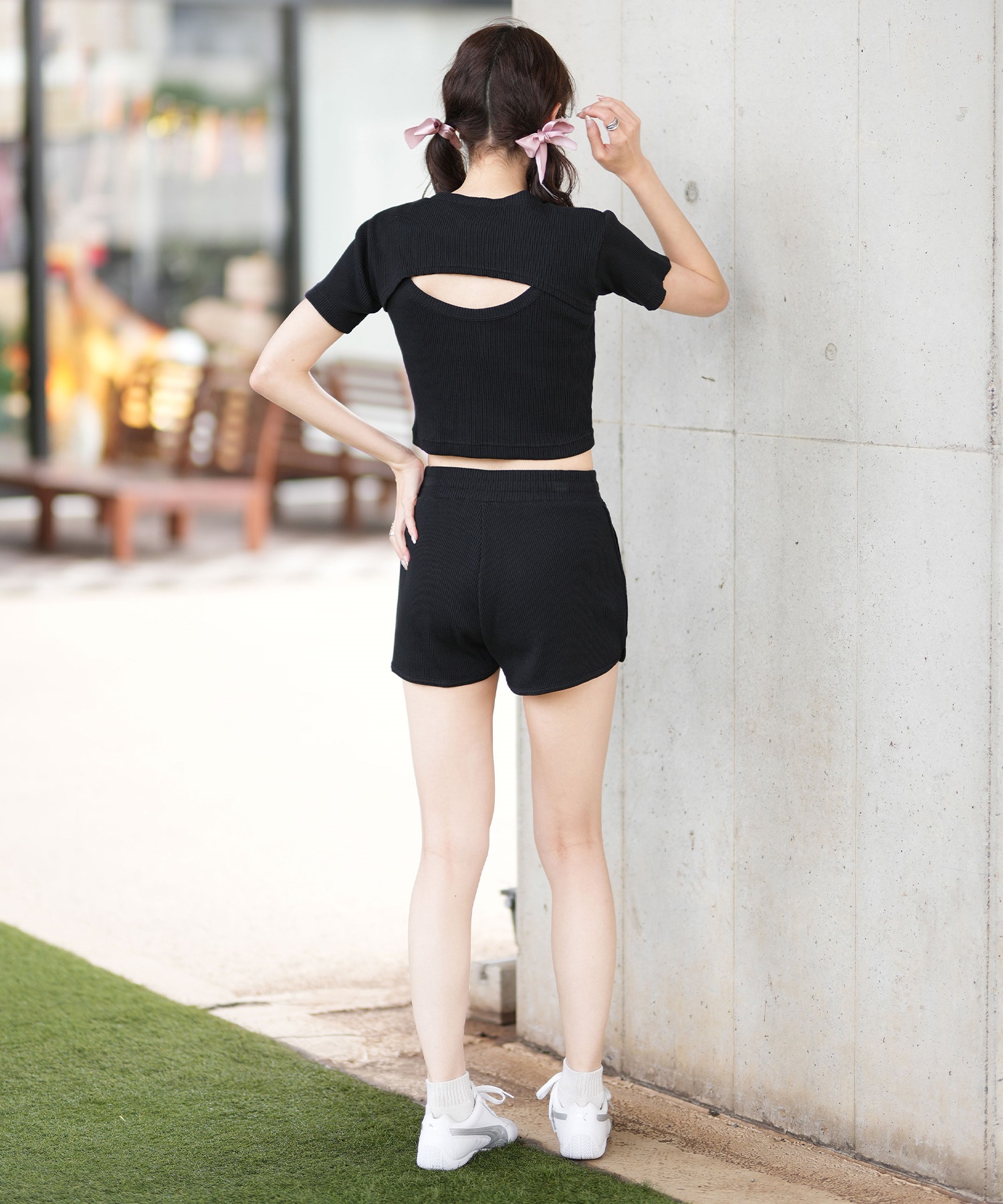 DC ディーシー ハーフパンツ ショートパンツ レディース スウェット ショーツ ロゴ リブ セットアップ対応 LWS252301(WHT-S)