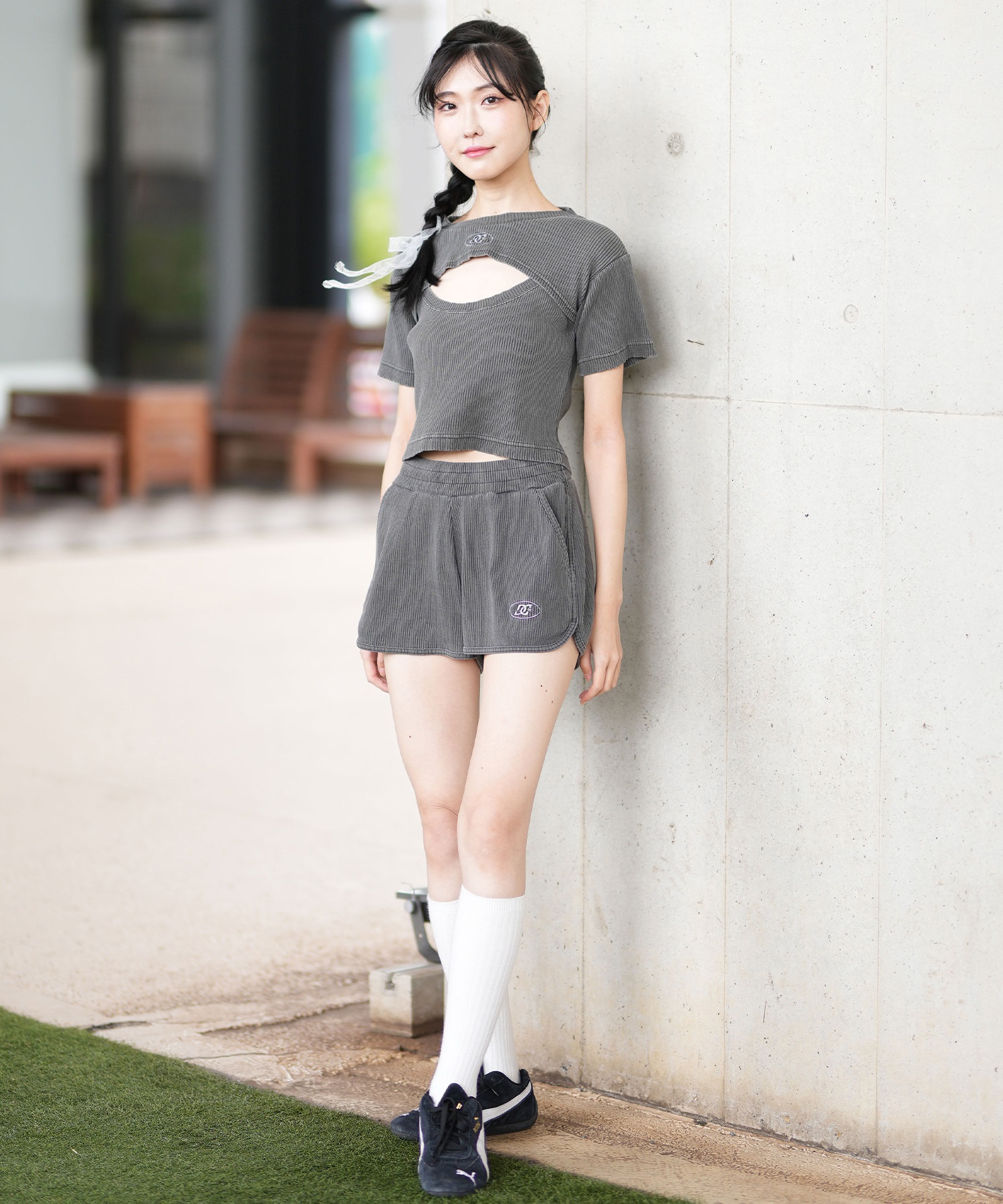 DC ディーシー ハーフパンツ ショートパンツ レディース スウェット ショーツ ロゴ リブ セットアップ対応 LWS252301(WHT-S)