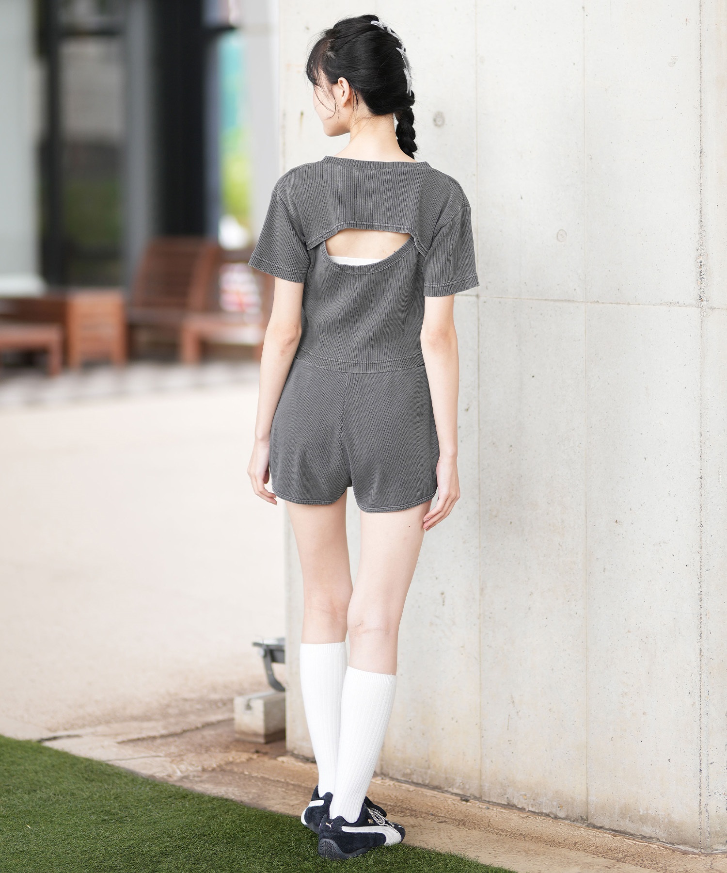 DC ディーシー ハーフパンツ ショートパンツ レディース スウェット ショーツ ロゴ リブ セットアップ対応 LWS252301(WHT-S)