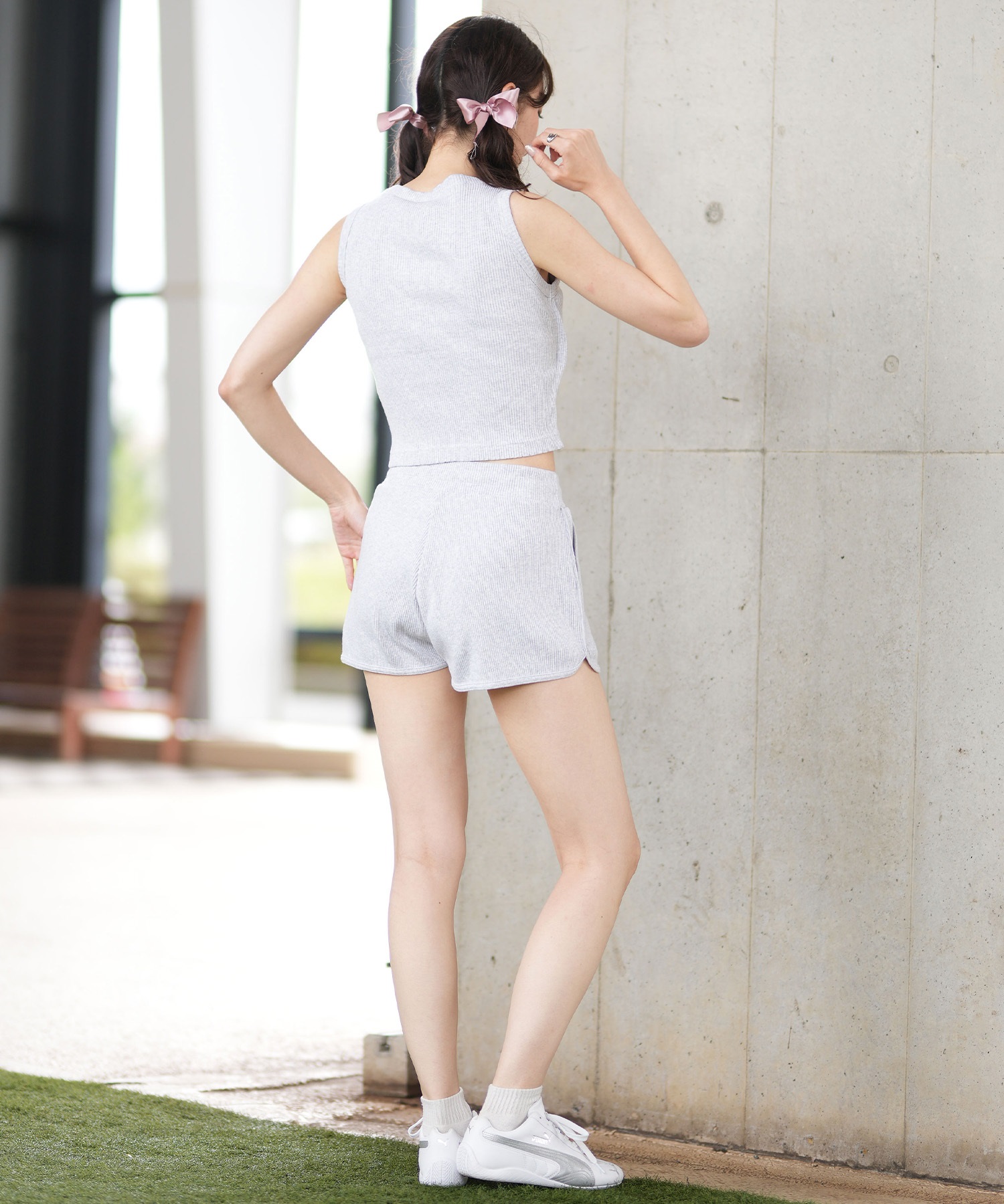 DC ディーシー ハーフパンツ ショートパンツ レディース スウェット ショーツ ロゴ リブ セットアップ対応 LWS252301(WHT-S)