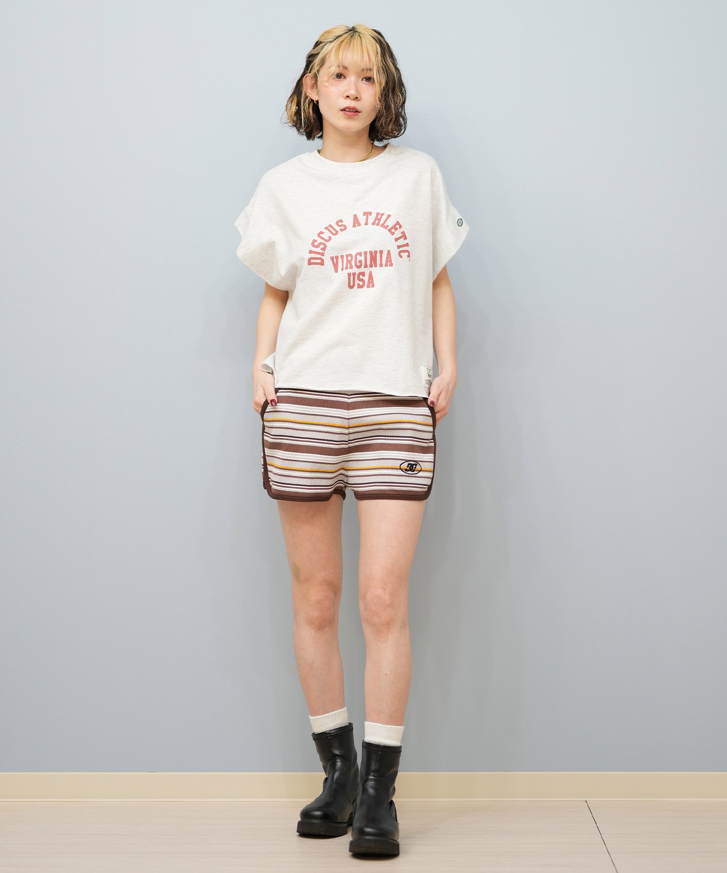 DC ディーシー ハーフパンツ ショートパンツ レディース スウェット ショーツ ロゴ リブ セットアップ対応 LWS252301(WHT-S)