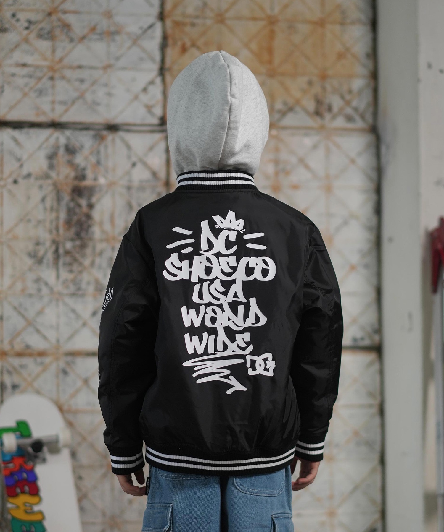 DC ディーシー アウター スタジャン キッズ ジュニア 子供 スタジアム ジャケット 中綿 25 KD VARSITY JACKET YJK254505(BLK-130cm)