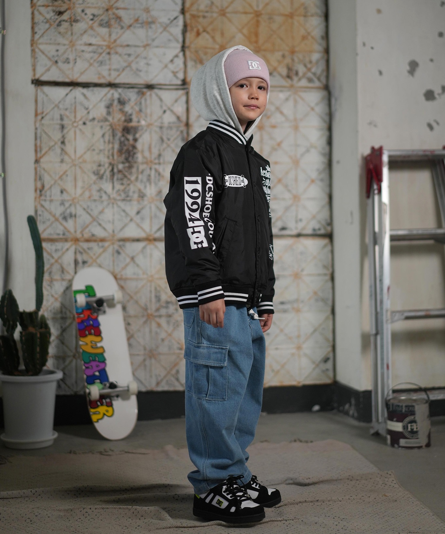 DC ディーシー アウター スタジャン キッズ ジュニア 子供 スタジアム ジャケット 中綿 25 KD VARSITY JACKET YJK254505(BLK-130cm)