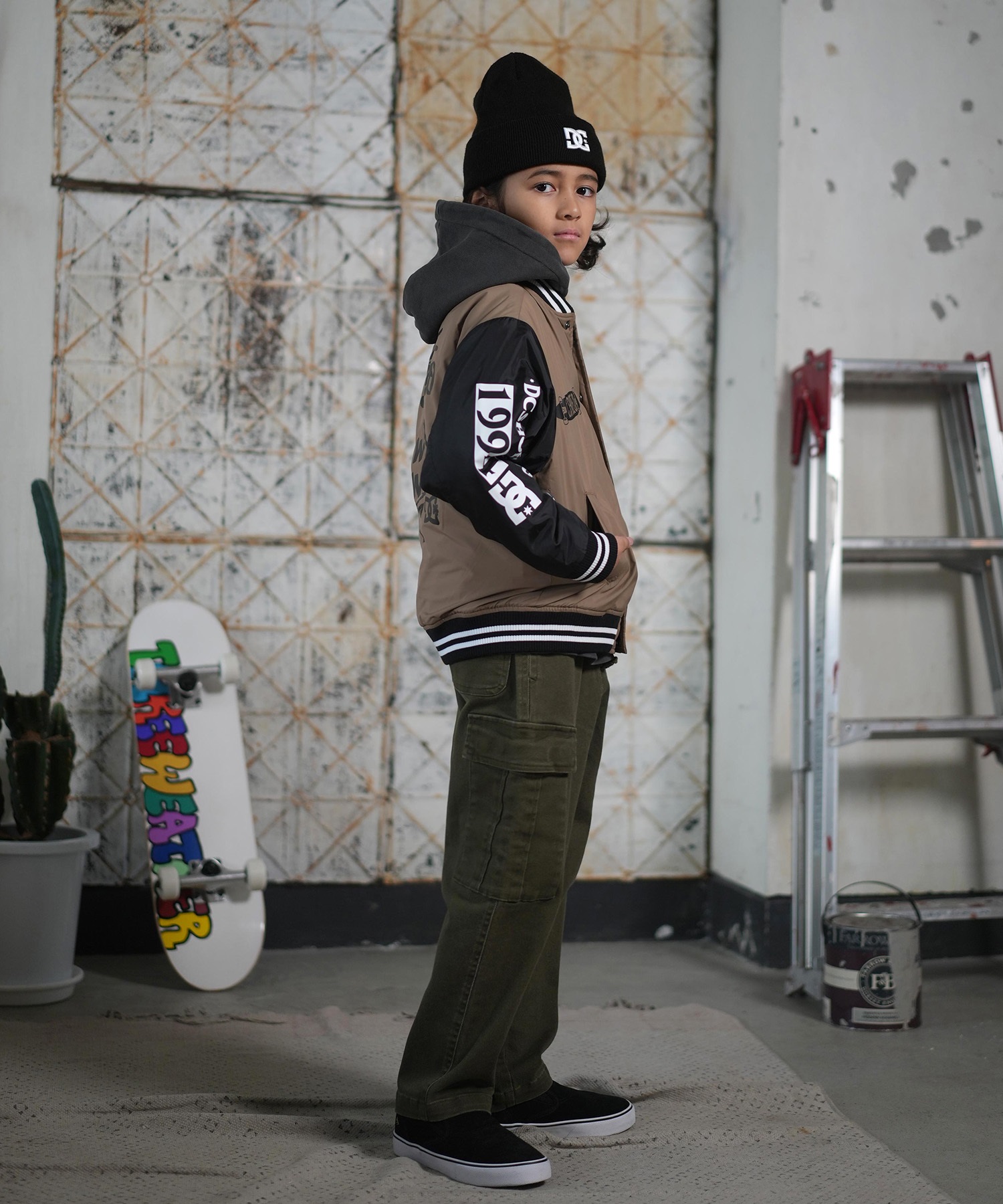 DC ディーシー アウター スタジャン キッズ ジュニア 子供 スタジアム ジャケット 中綿 25 KD VARSITY JACKET YJK254505(BLK-130cm)