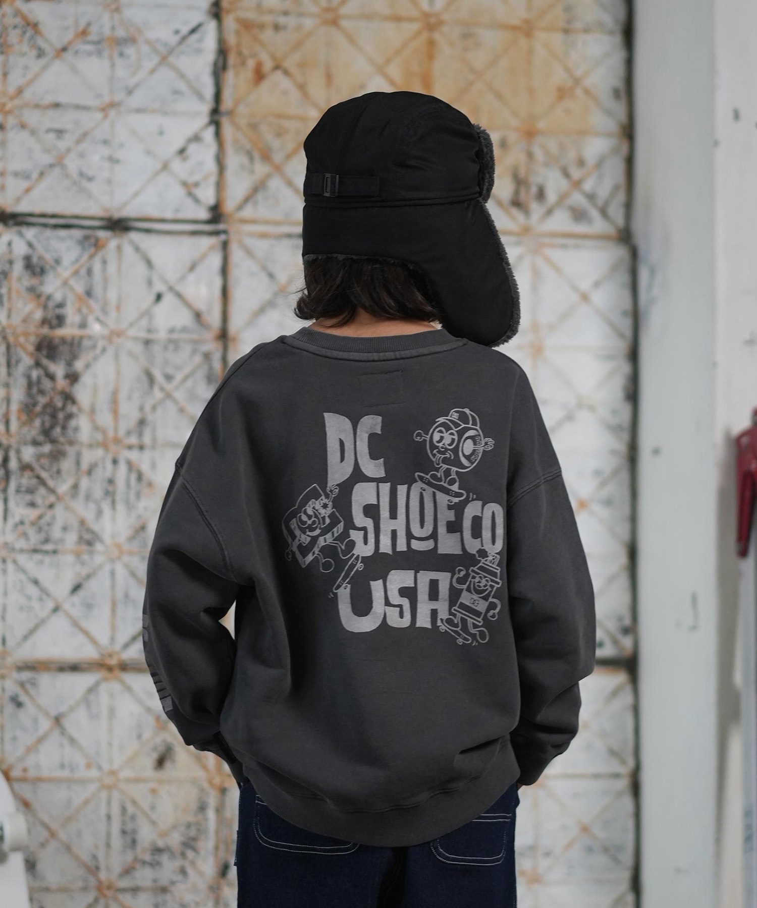 DC フード付きスウェットシャツ 黒/アイボリー DC ディーシー トレーナー スウェット キッズ ジュニア 子供 クルー