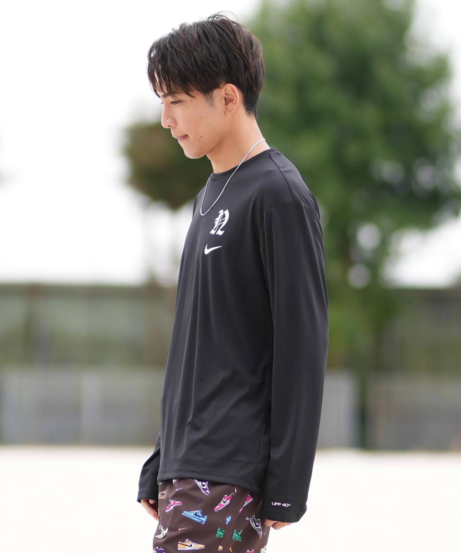 NIKE ナイキ 水着 ラッシュガード 長袖 Tシャツ ロンT メンズ ワンポイント UVカット NESSF474(N001-S)