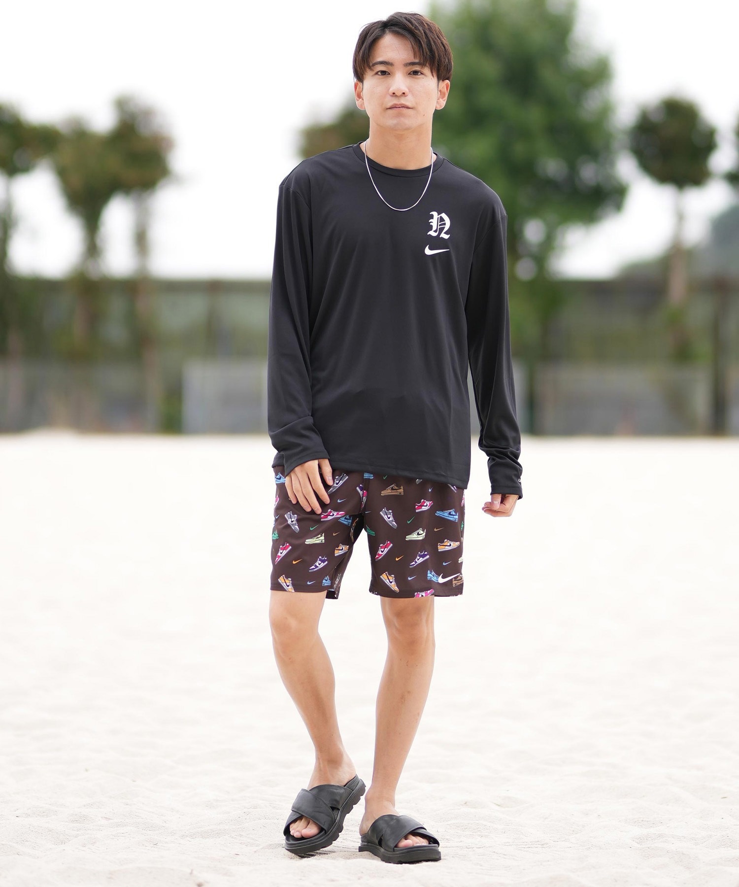NIKE ナイキ 水着 ラッシュガード 長袖 Tシャツ ロンT メンズ ワンポイント UVカット NESSF474(N001-S)