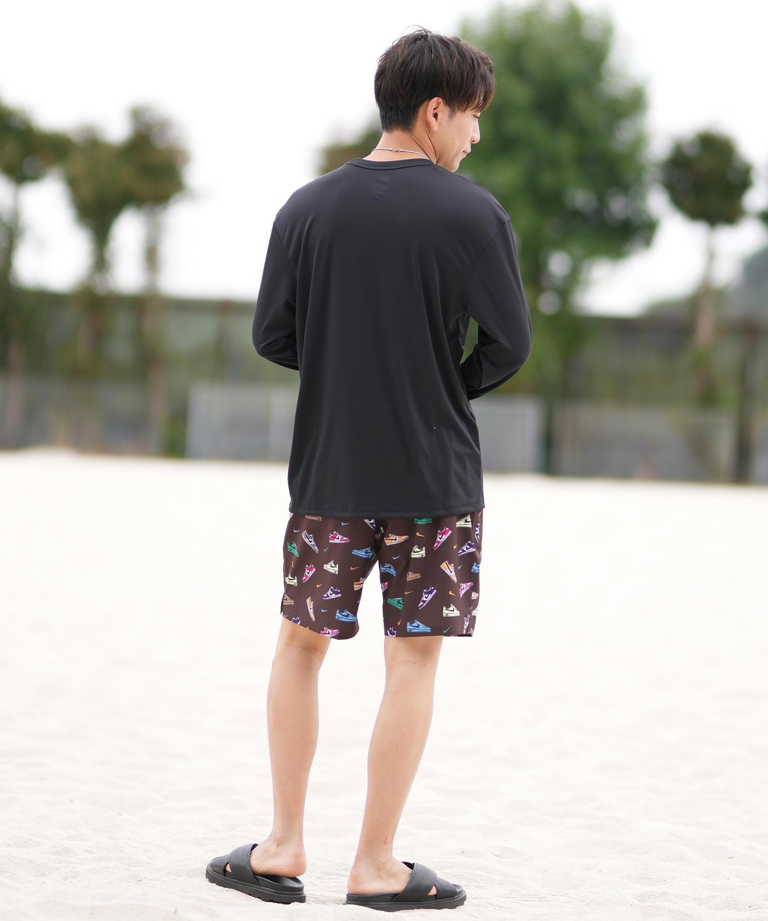 NIKE ナイキ 水着 ラッシュガード 長袖 Tシャツ ロンT メンズ ワンポイント UVカット NESSF474(N001-S)